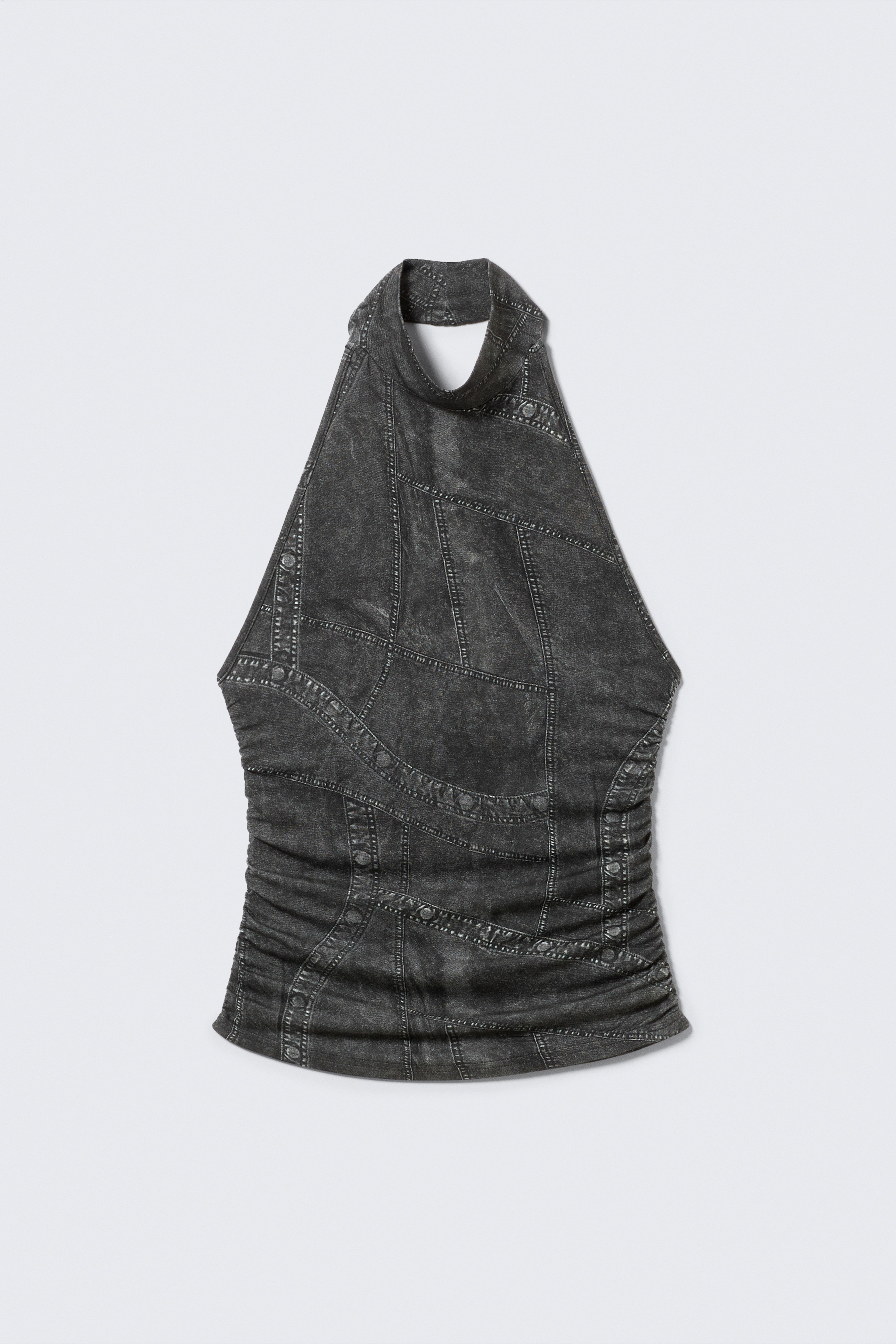 Bedrucktes Neckholder-Top mit offenem Rücken - Schwarz - Denim-Print