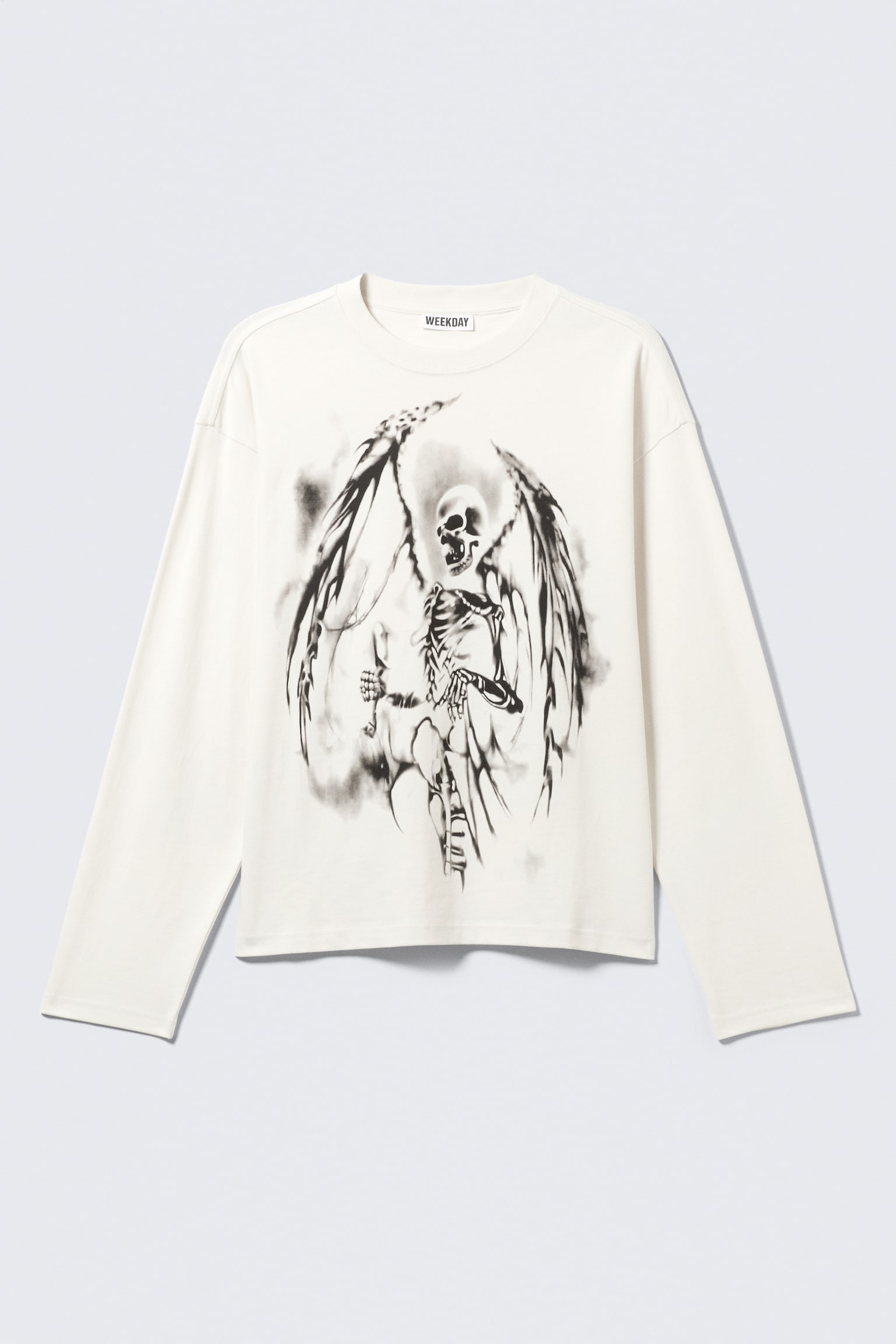 Långärmad Grafisk T-shirt - Vit - Skeleton Angel/Mörkgrå - Tristar/Vit - Angry Panthers/Svart - Midnight Nightmare - 2