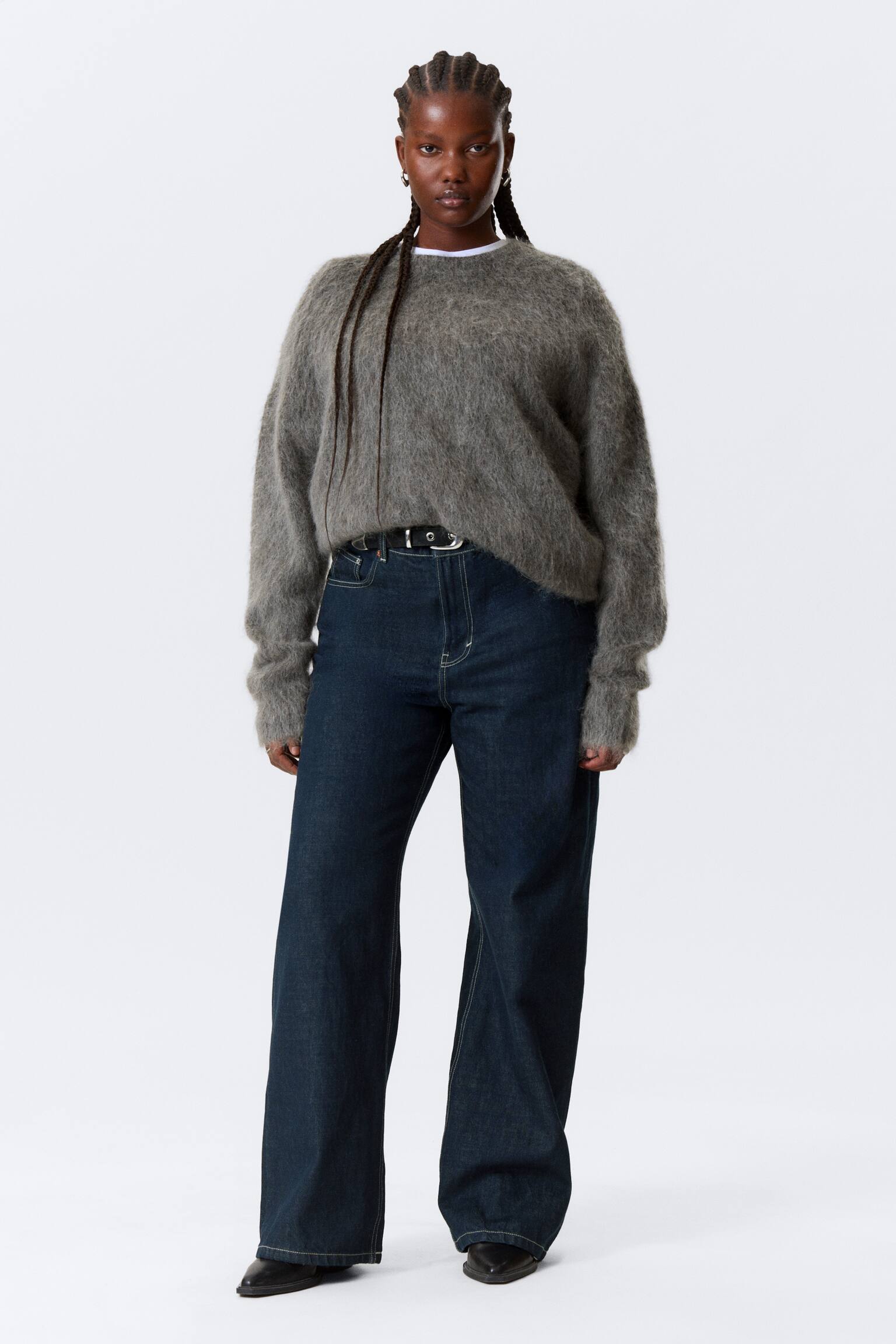 Pull oversize en maille de mohair mélangé - Gris foncé/Marron/Bleu foncé chiné/Beige - 5