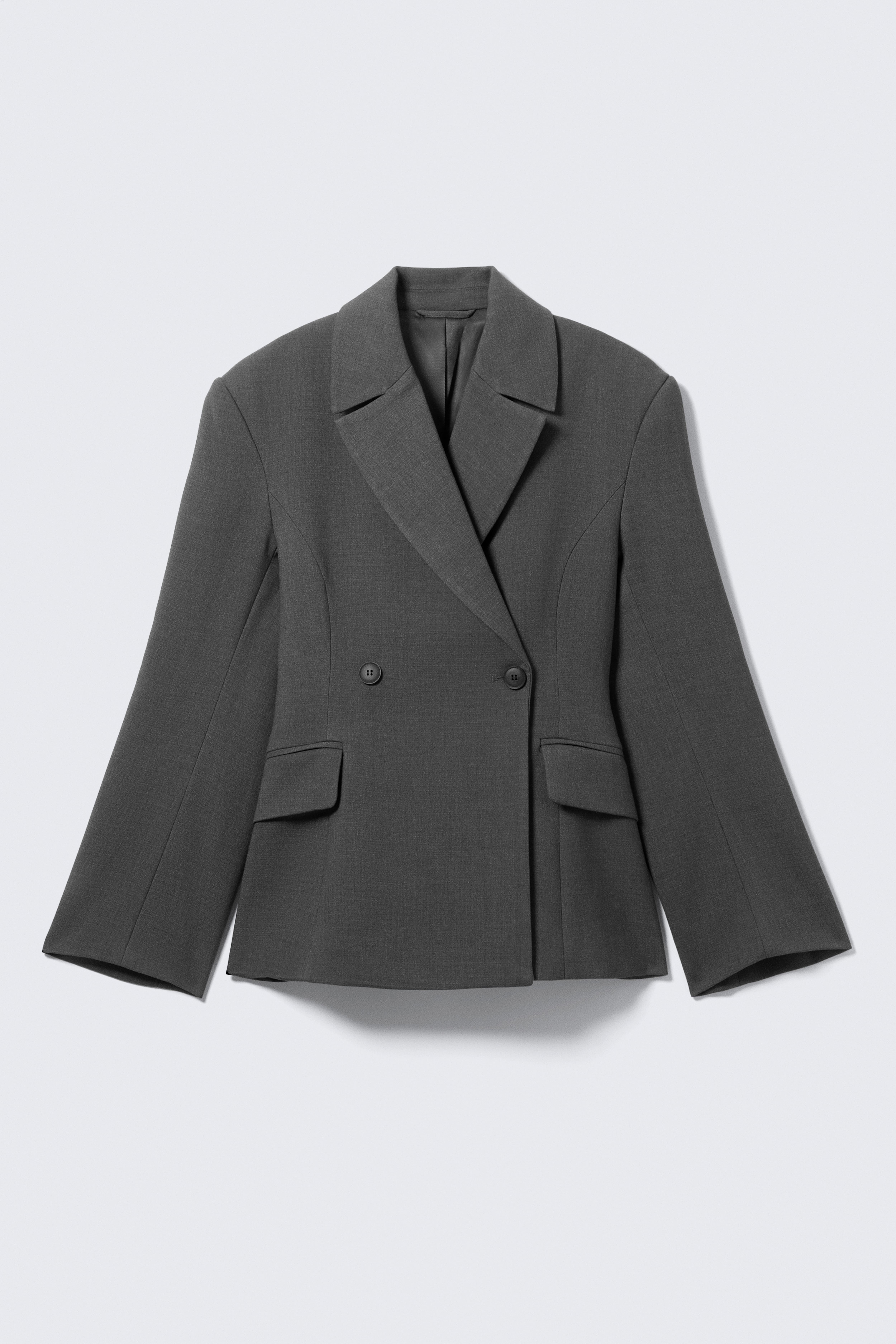 Blazer ajusté croisé - Gris foncé chiné/Noir