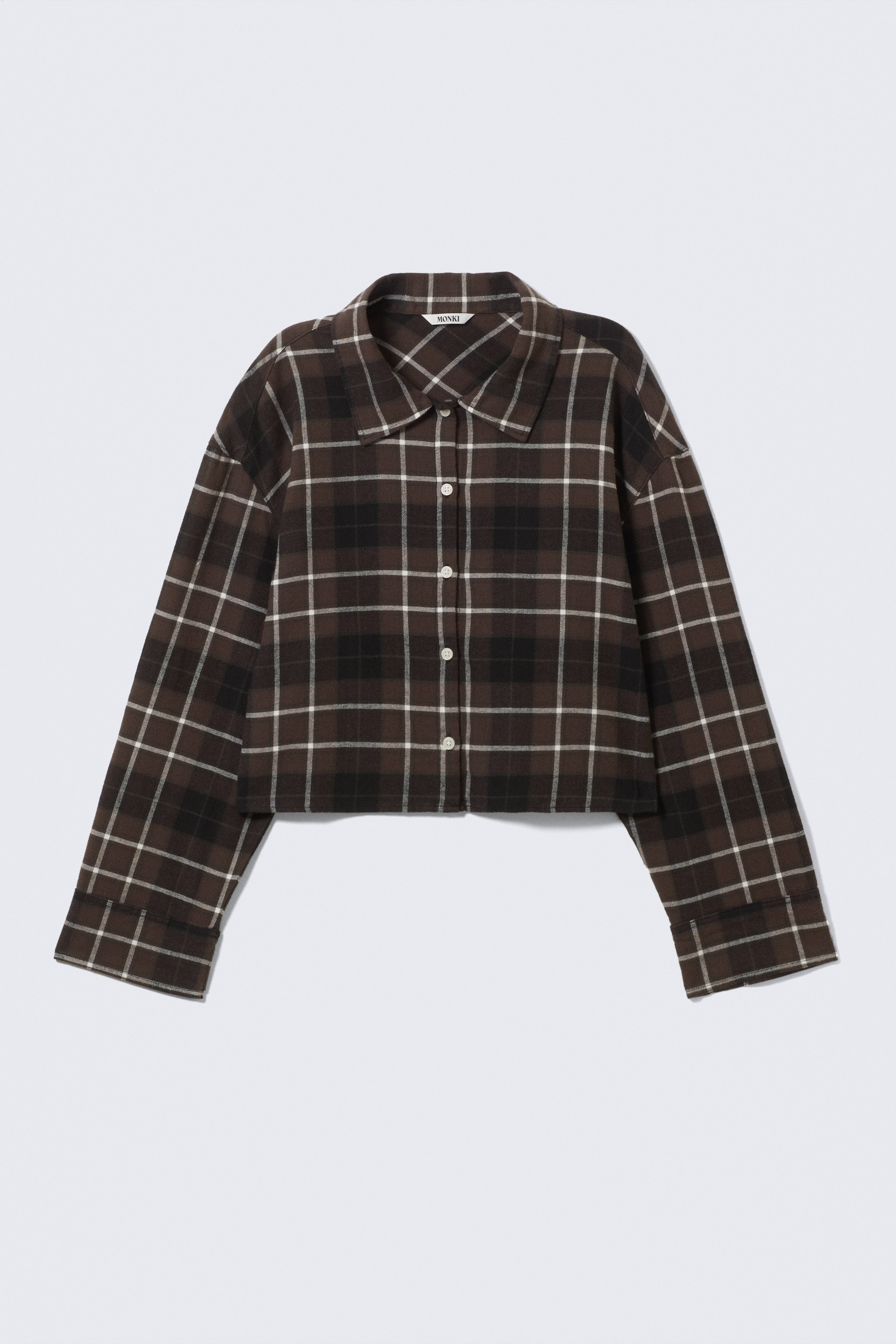 Cropped geruit flanellen overhemd - Checked Brown/Paarse ruit