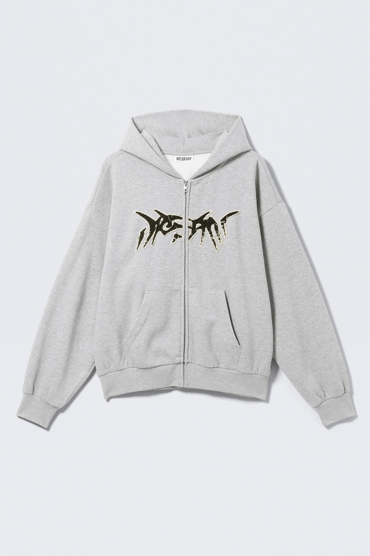 Grafischer Zip-Hoodie mit eckigem Schnitt - Grau meliert - "Dream" - 2