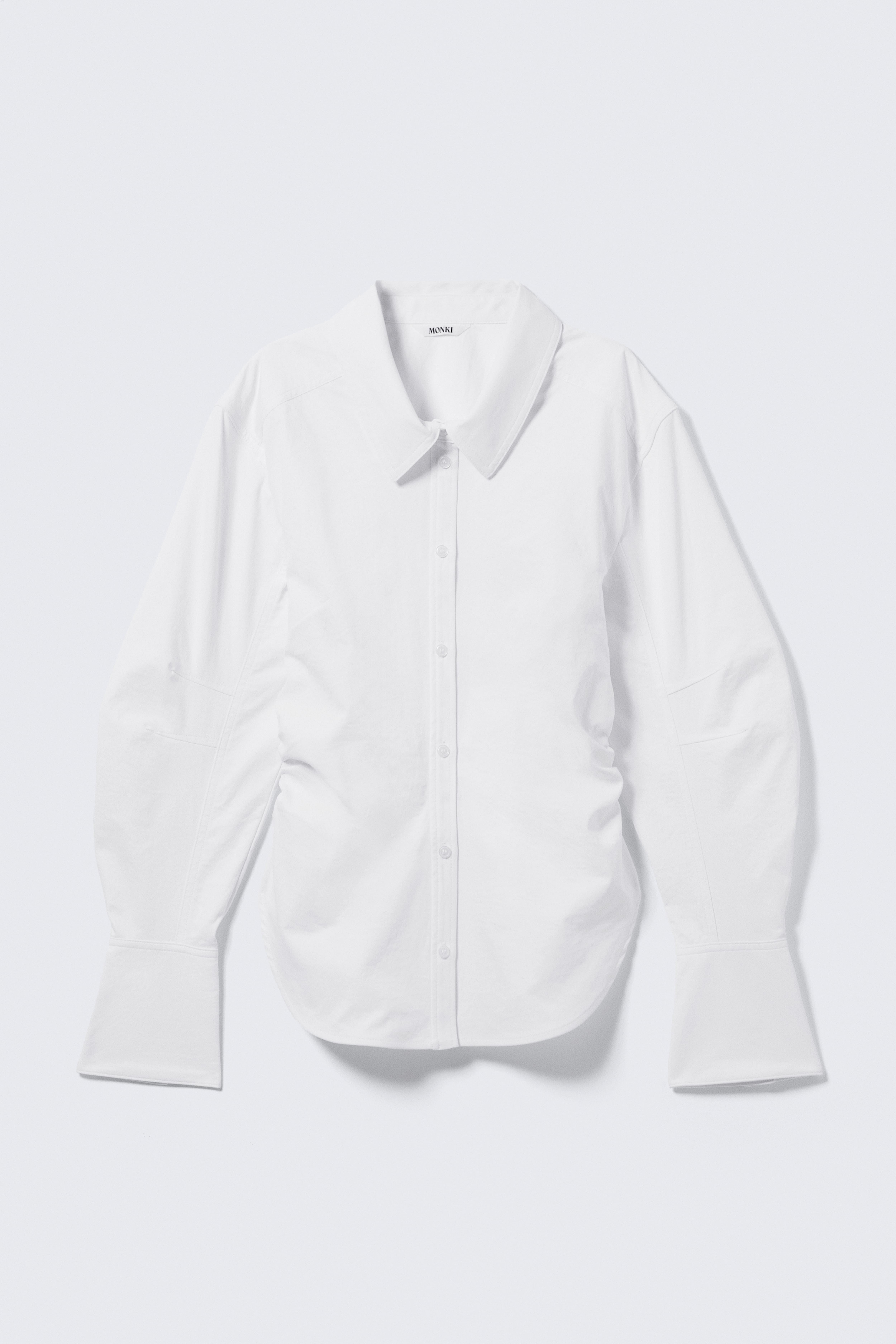 Nauwsluitend overhemd met ruches in de taille - Wit/Gele bloemenprint