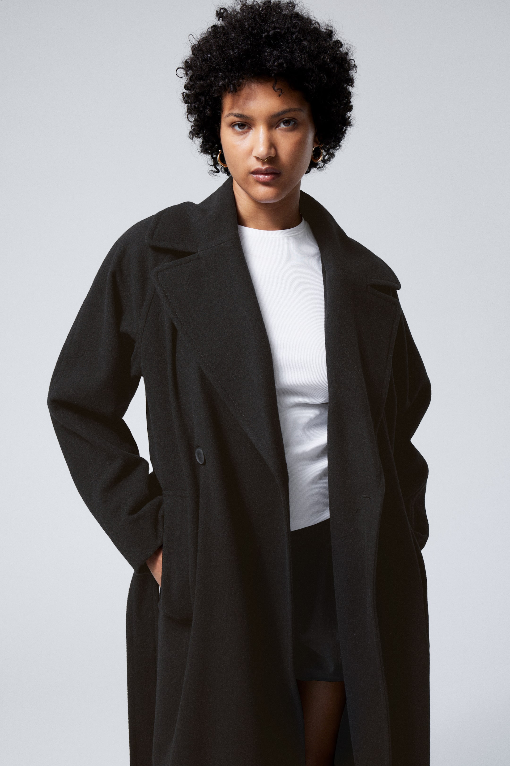 Kia Oversized Wool Blend Coat - Long sleeve - Long - Black - Ladies | H ...