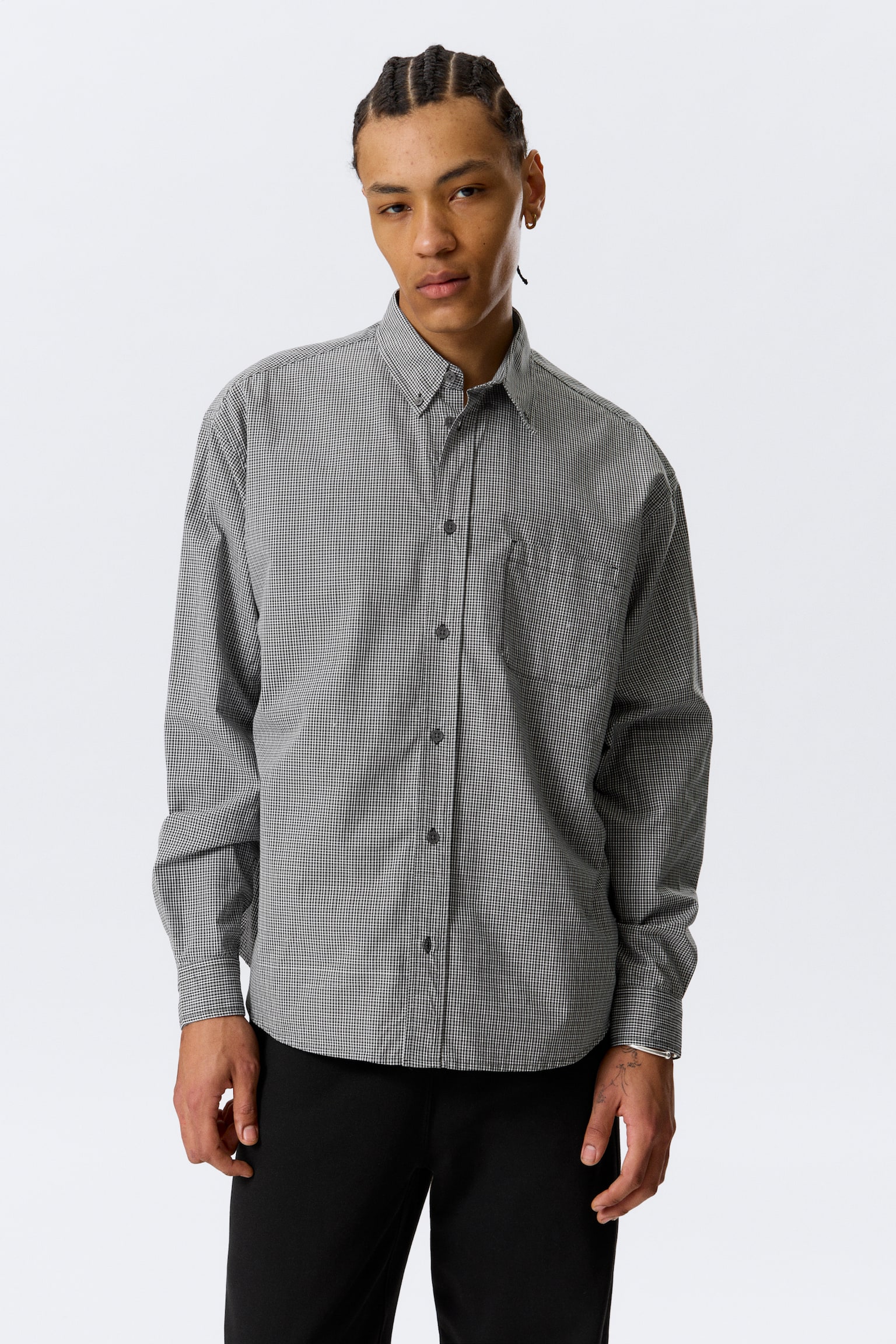 Camicia in popeline con bottoni - nero a quadretti/Bianco - righe blu - 1