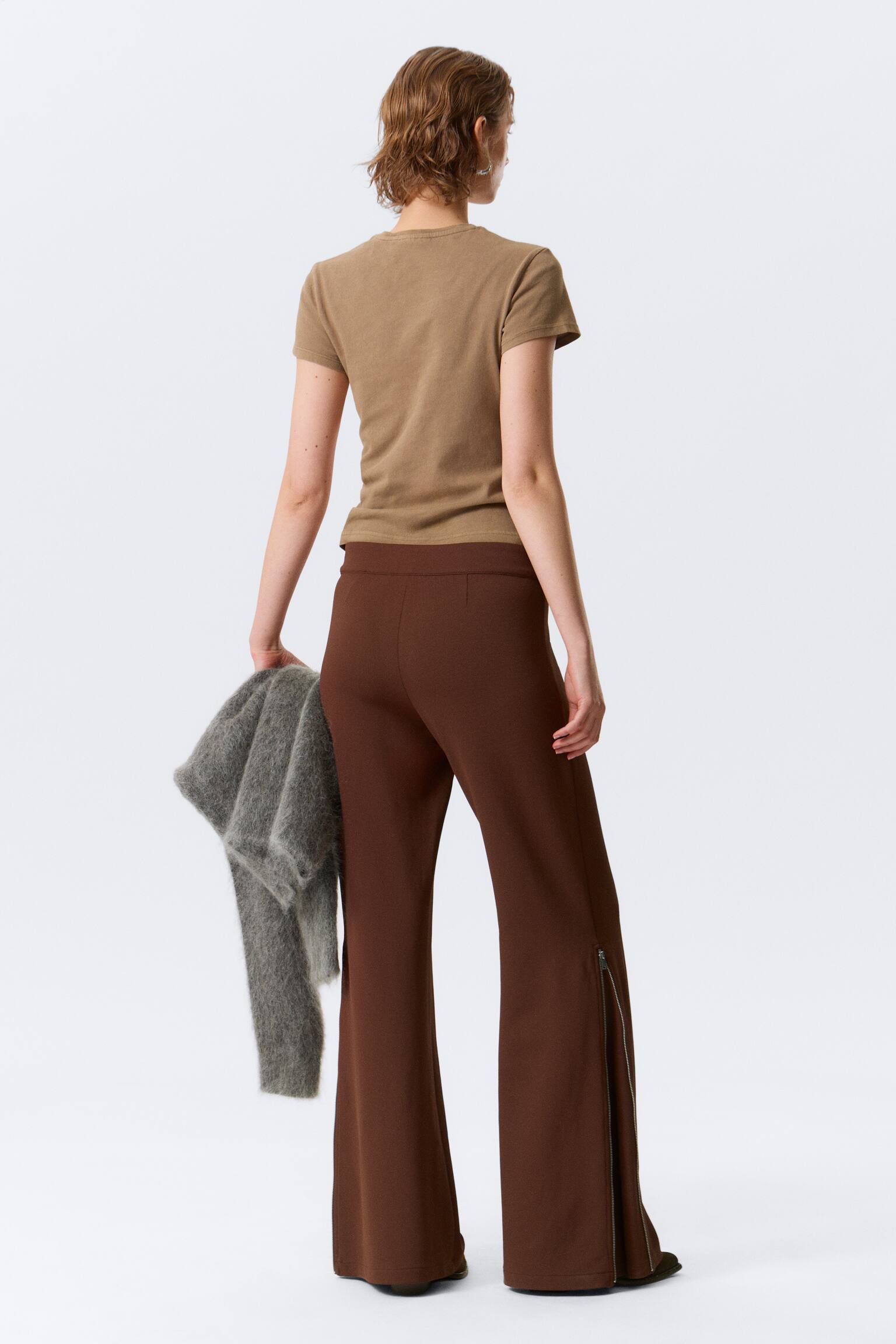 Pantaloni flare con zip - Marrone/Nero - 4