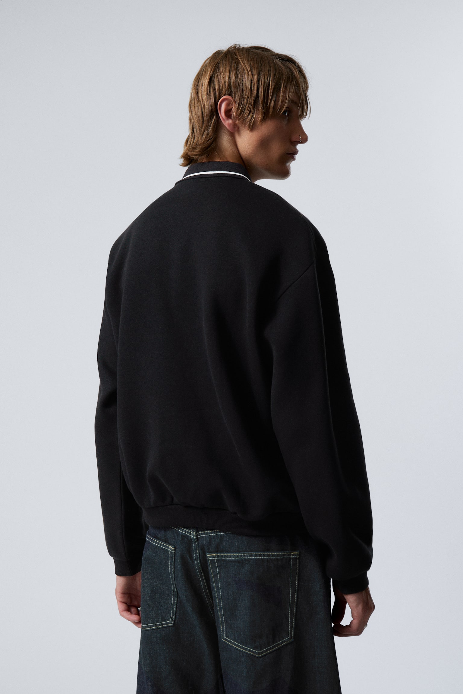 Loose Polo Sweatshirt - Black - 4