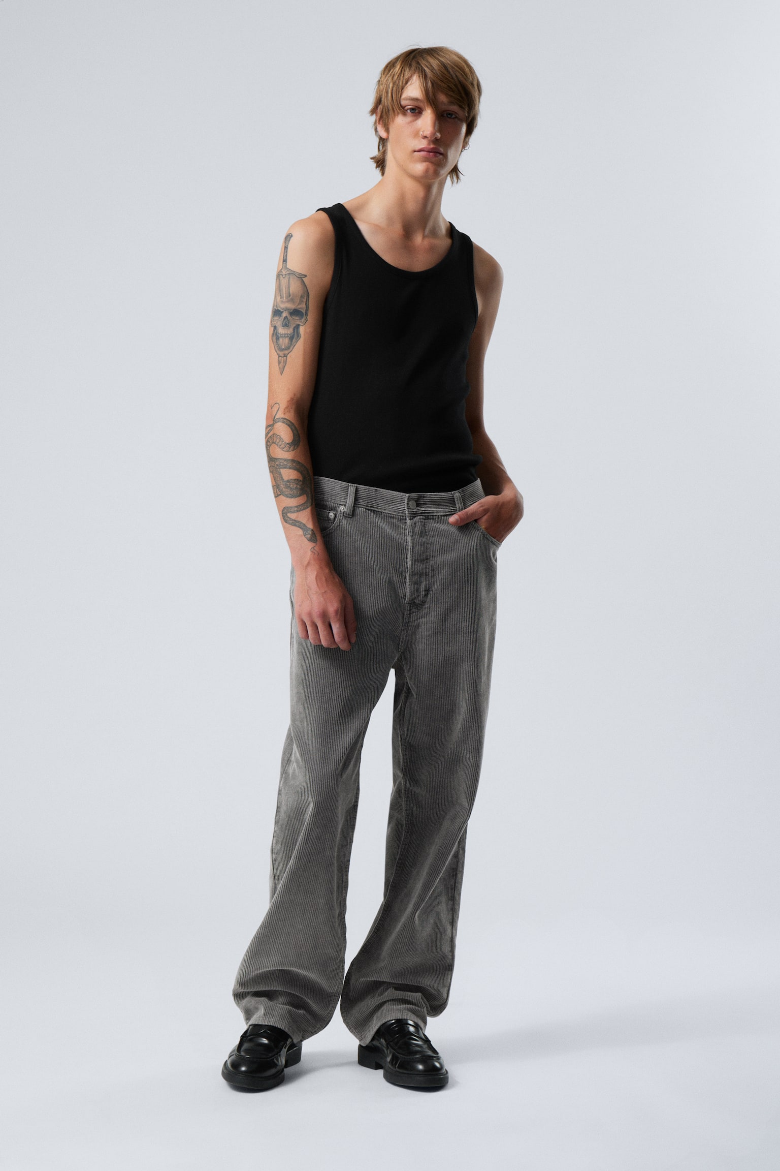 Galaxy Loose Straight Cord Trouser - Washed Black/Washed Dark Khaki Green - 6