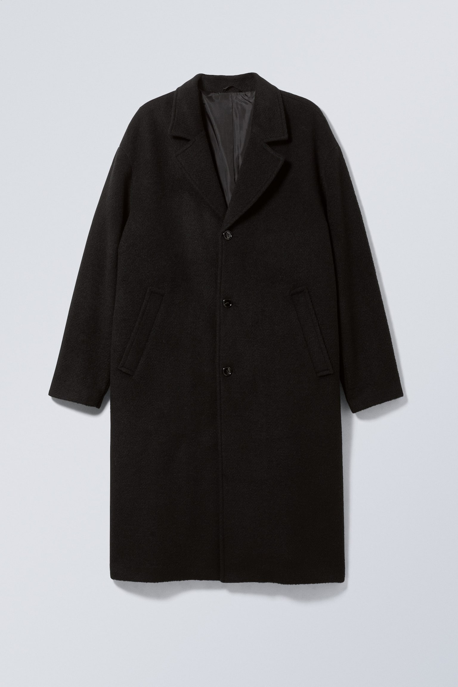 Single-Breasted Oversized Wool-Blend Coat - Black - 2