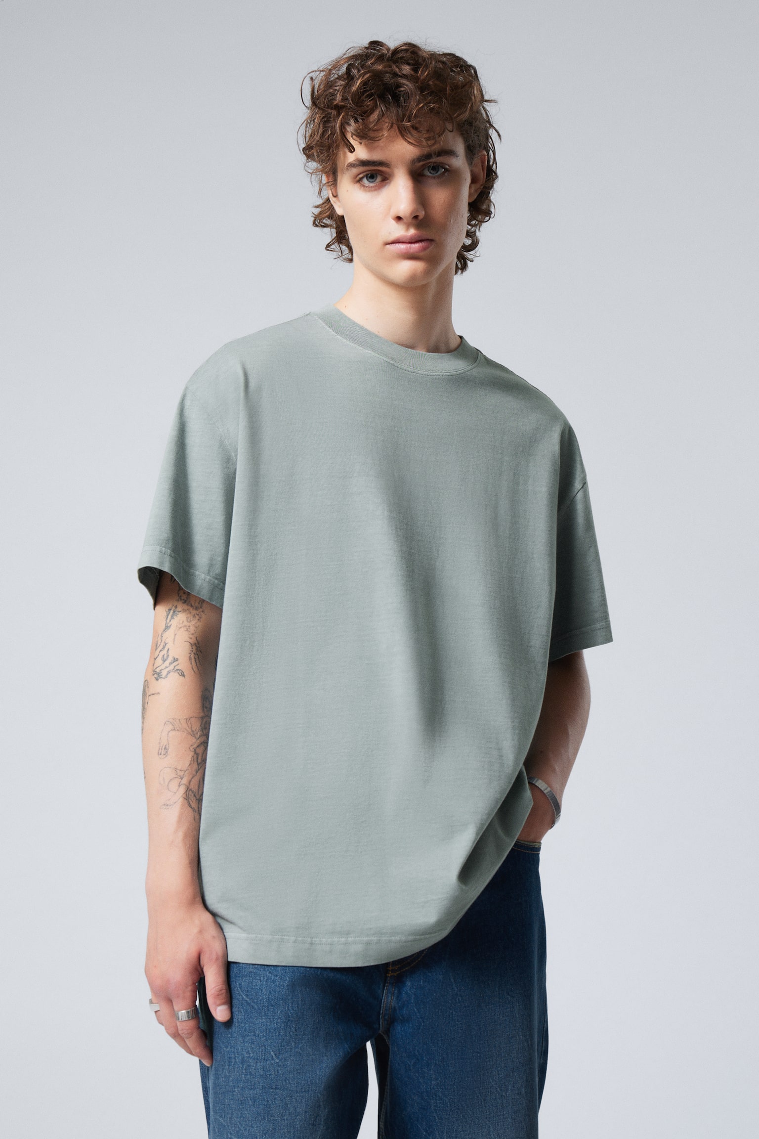 Oversized Heavyweight T-shirt - Washed Grey/Blue/White/Black/Grey/Off Black/Dusty Grey/Dark Blue/Dark Khaki Green/Ultraviolet/Light Khaki Green/Light Dusty Grey/Beige/Dark Brown/Dark Blue - 1