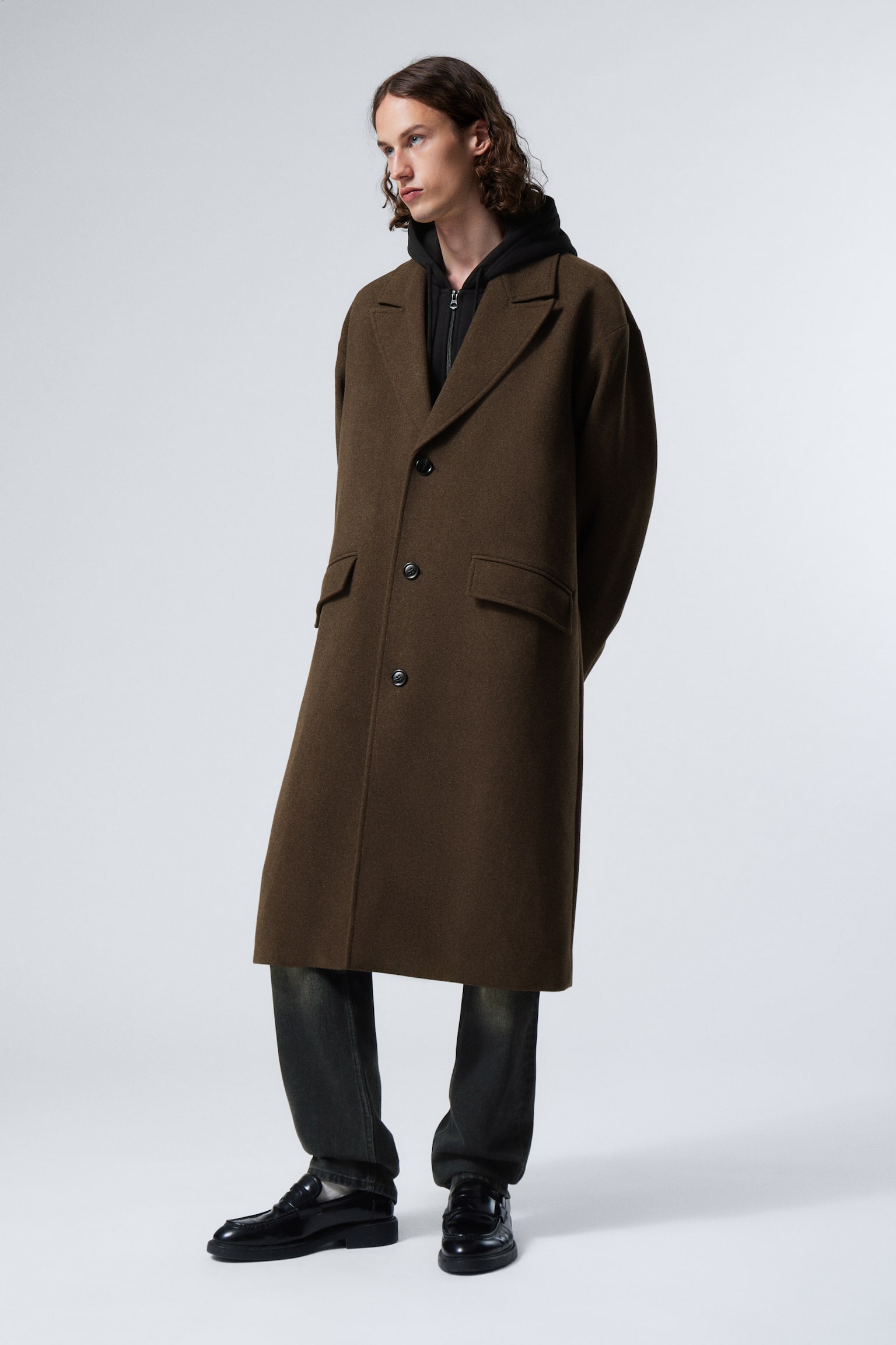 Single Breasted Wool-blend Coat - Dark Brown/Black - 3