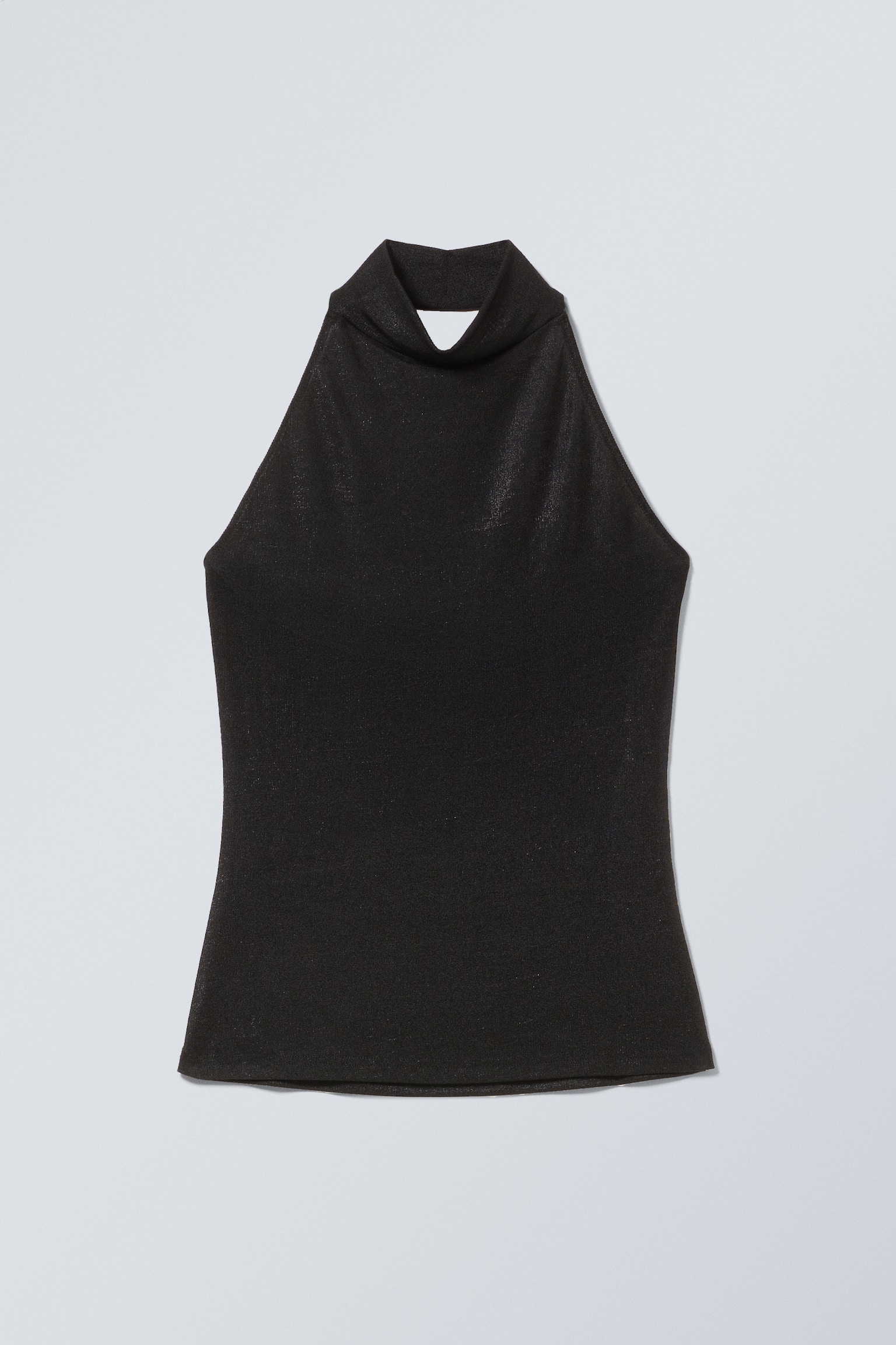 Sleeveless Shiny Halterneck Top - Black - 2