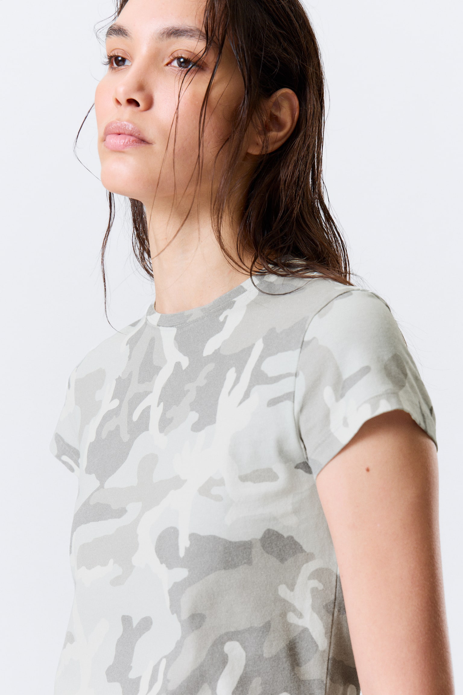 Boxy T-shirt med print og korte ærmer - Hvid - Camouflage/Hvid - Misty Face - 4