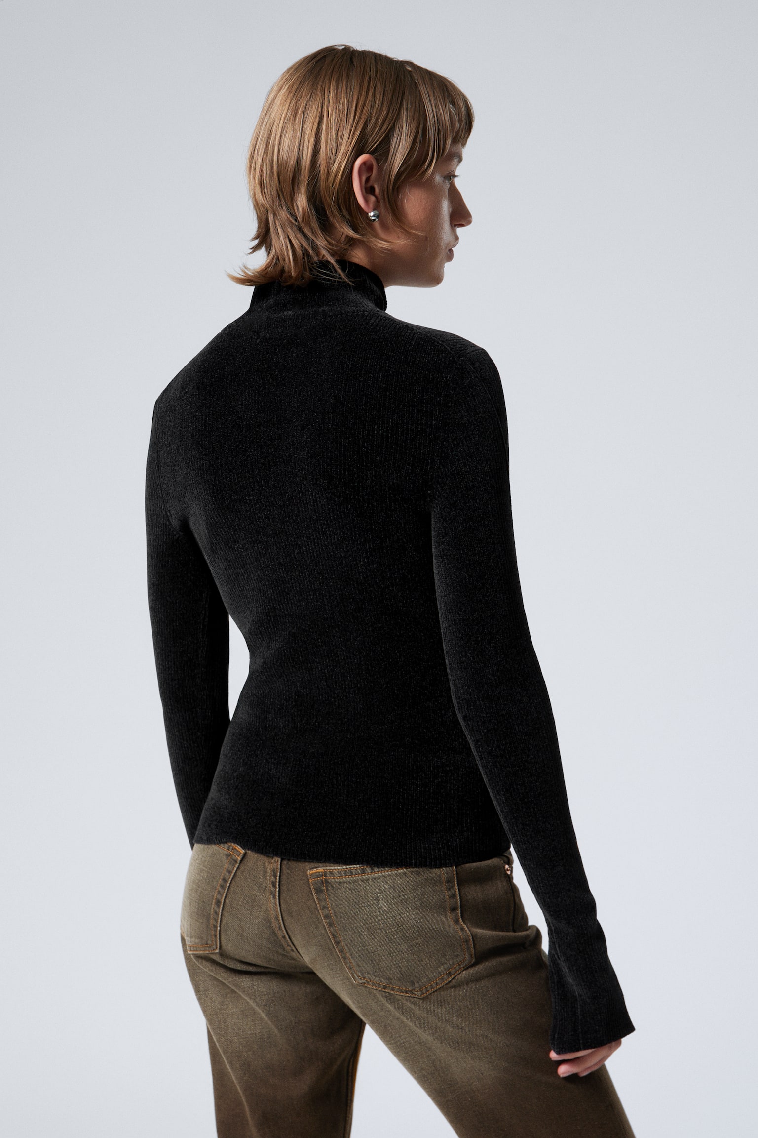 Rib-Knit Chenille Turtleneck Sweater - Black/Bright Blue - 5