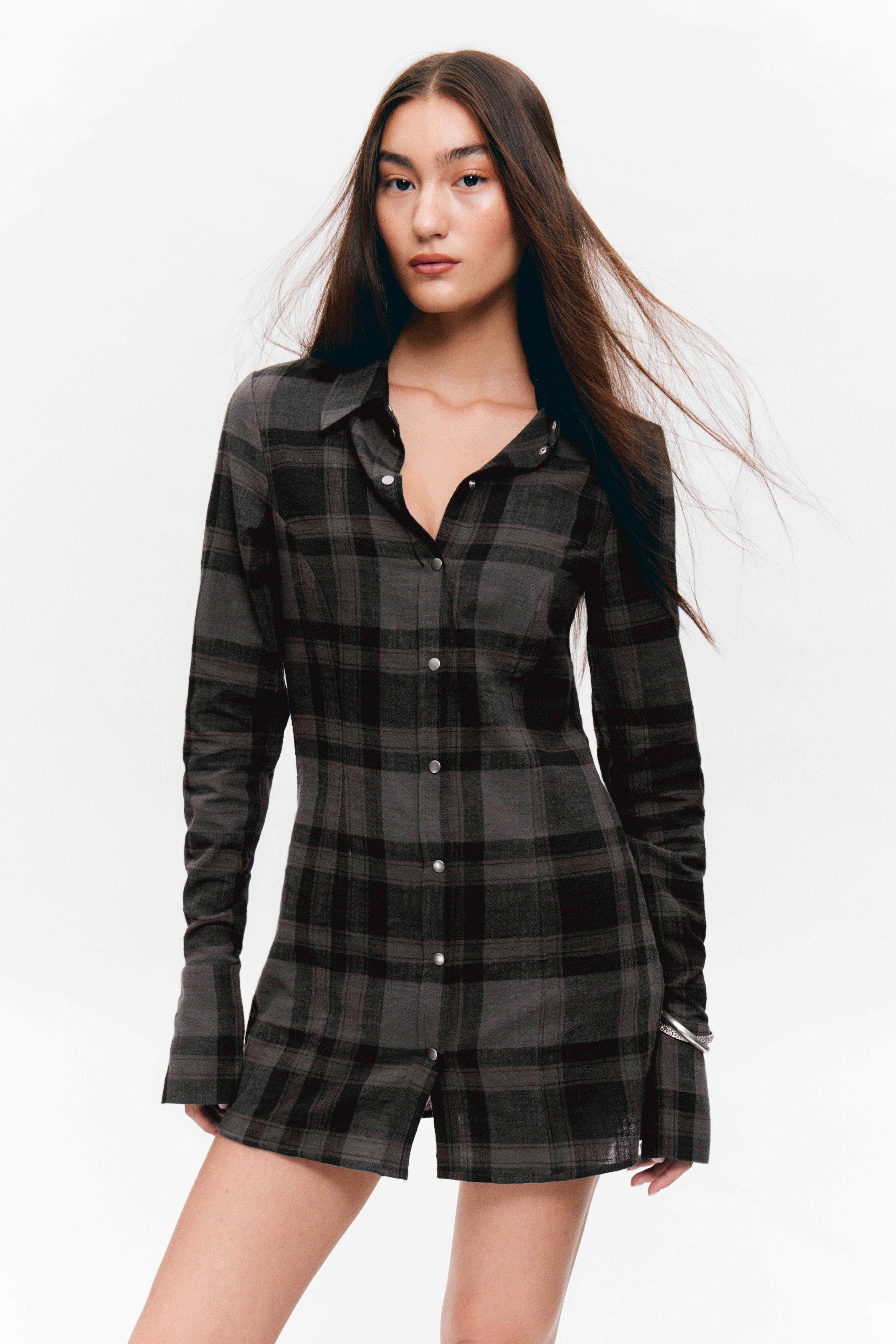 S】herlipto Checked Shirt Mini Dress Herlipto Checked Shirt Mini