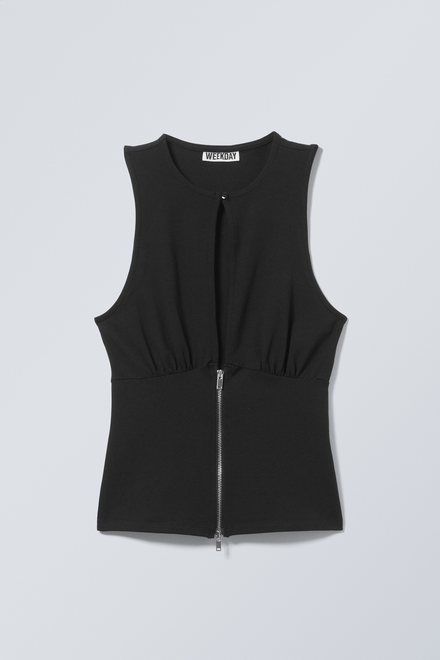 Slim Sleeveless Zip Top - Black/Khaki Green - 2