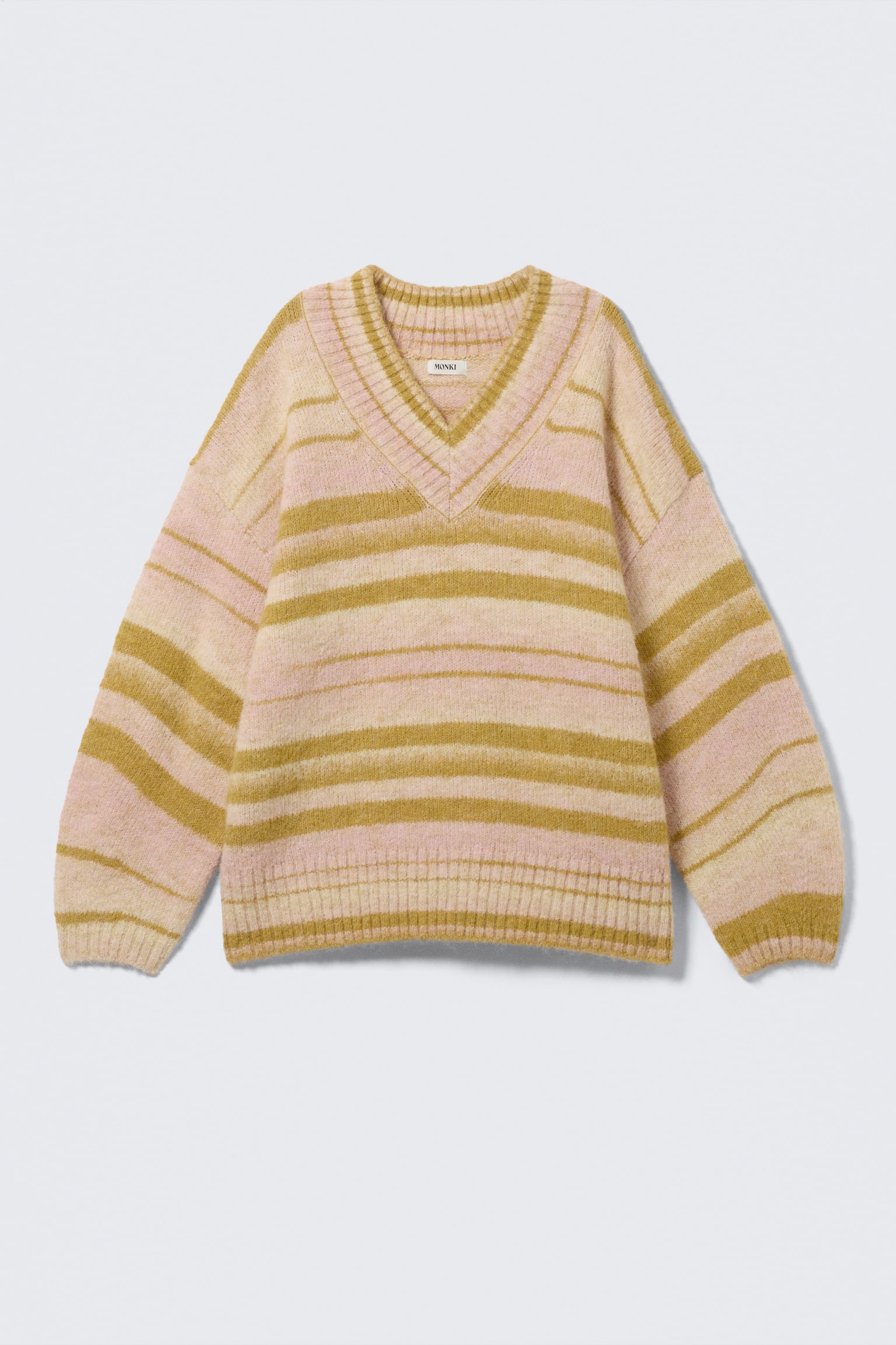 Oversized Strickpullover mit V-Ausschnitt - Gelb gestreift/Grau meliert/Braun & Orange gestreift - 2