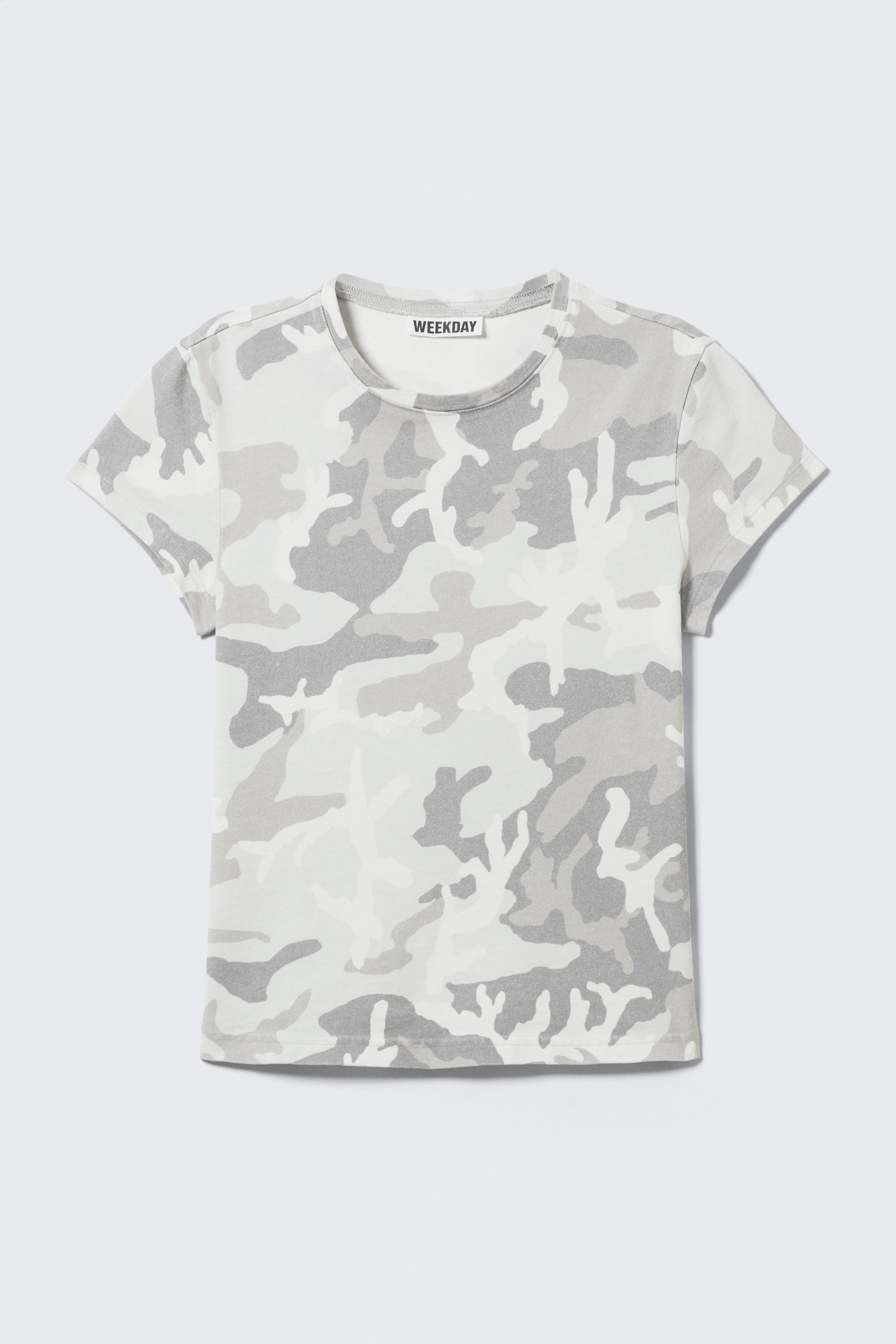 Boxy T-Shirt mit Print und kurzen Ärmeln - Weiß - Camouflage