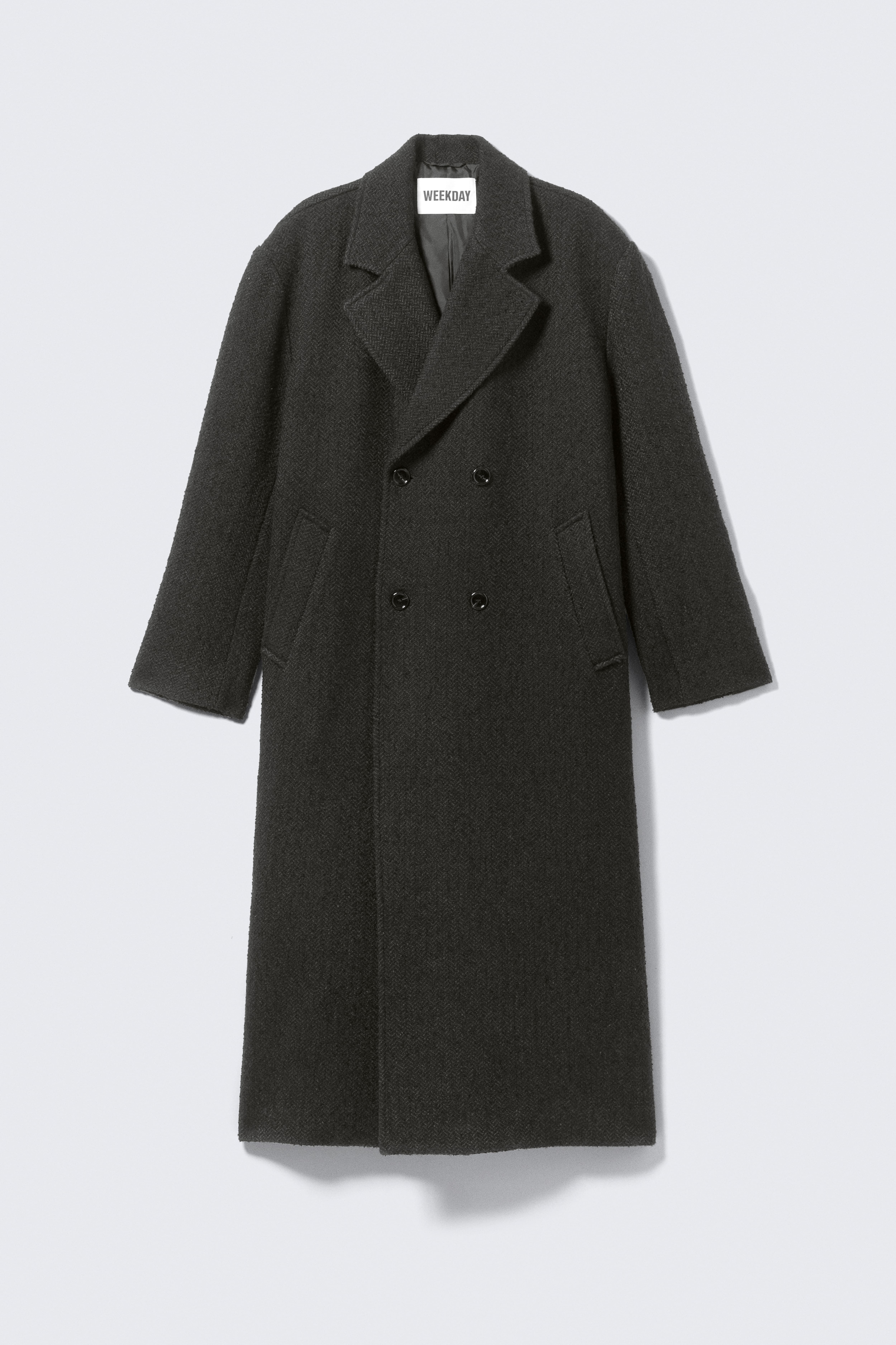 Zweireihiger Oversized-Mantel aus Wollmischung - Dunkelgraues Fischgrätenmuster