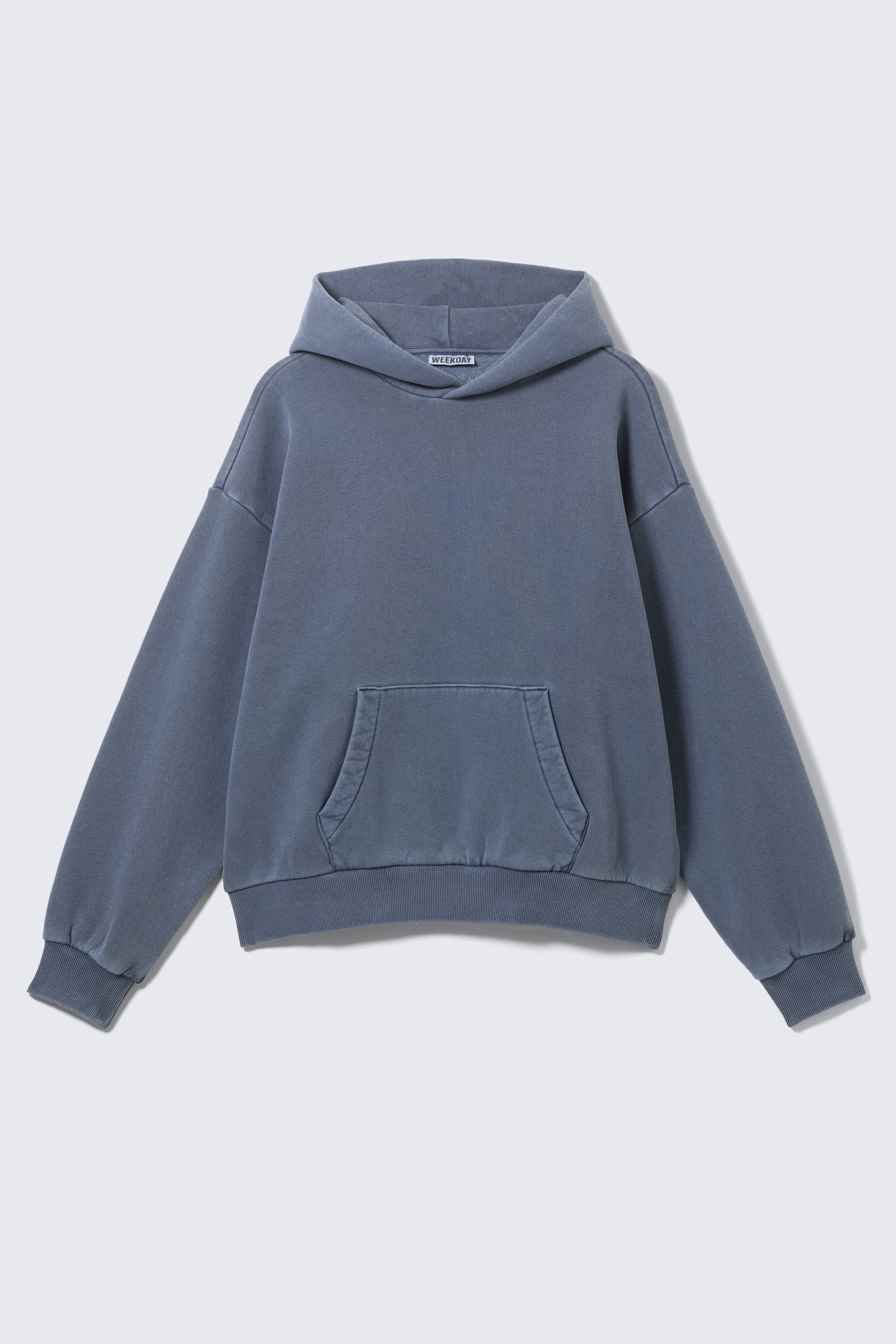 Sweat à capuche ample en coton lourd - Bleu foncé délavé/Gris foncé délavé