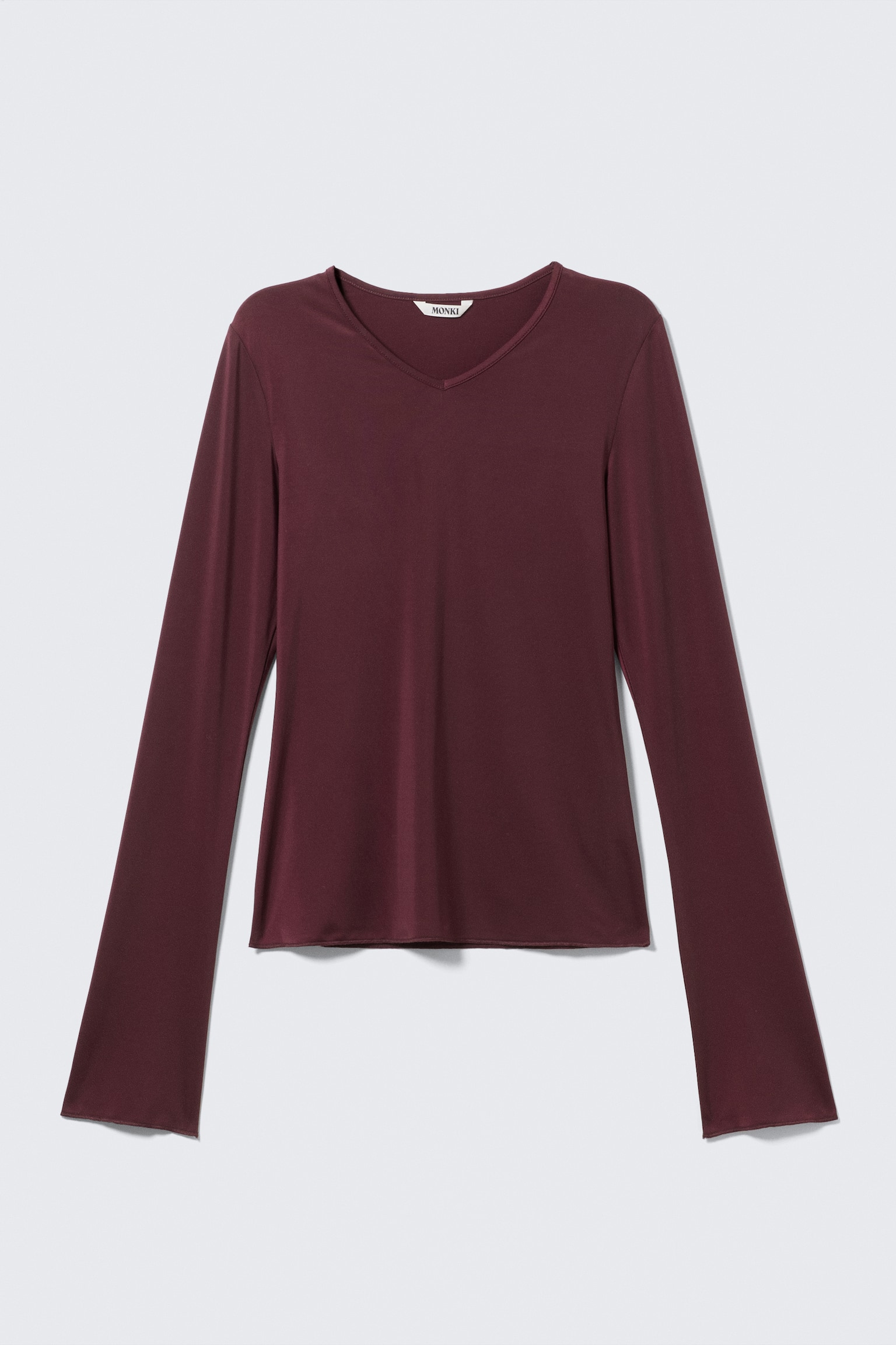 Top met lange mouwen en V-hals - Bordeauxrood/Zwart - 2