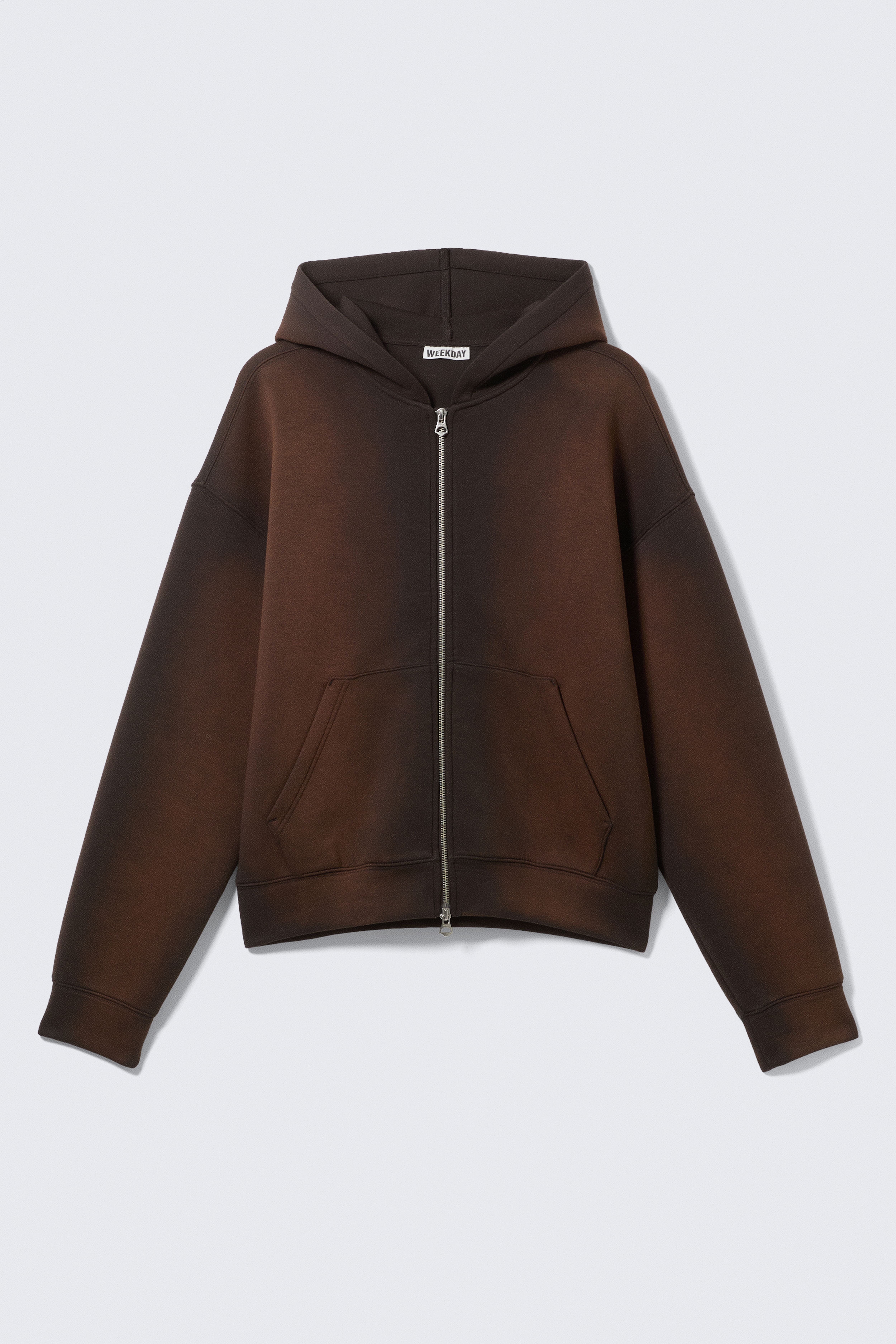 Simon – Verwaschener Scuba-Zip-Hoodie. - Gewaschenes Dunkelbraun/Verblasstes Schwarz