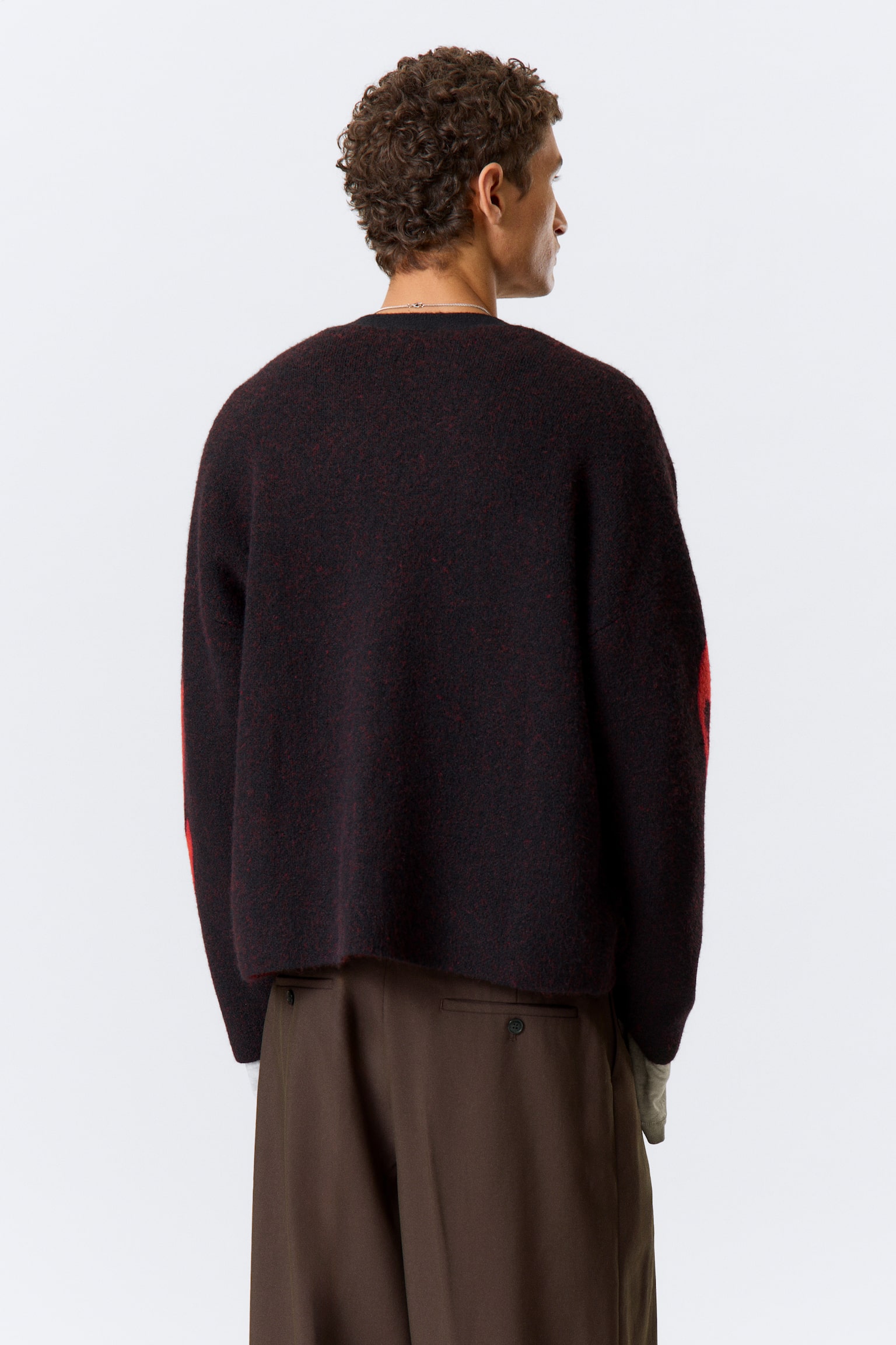 Boxy Strikket Graphic Cardigan - Sort - Røde Flammer - 3