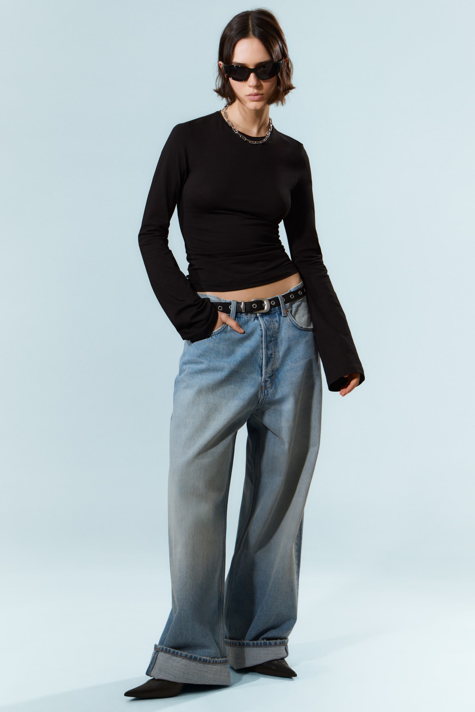 Long Sleeve Cotton Top - Černá/Dark Brown/Černá/Pruhovaná tmavě modrá/Pruhovaná tmavě zelená - 1