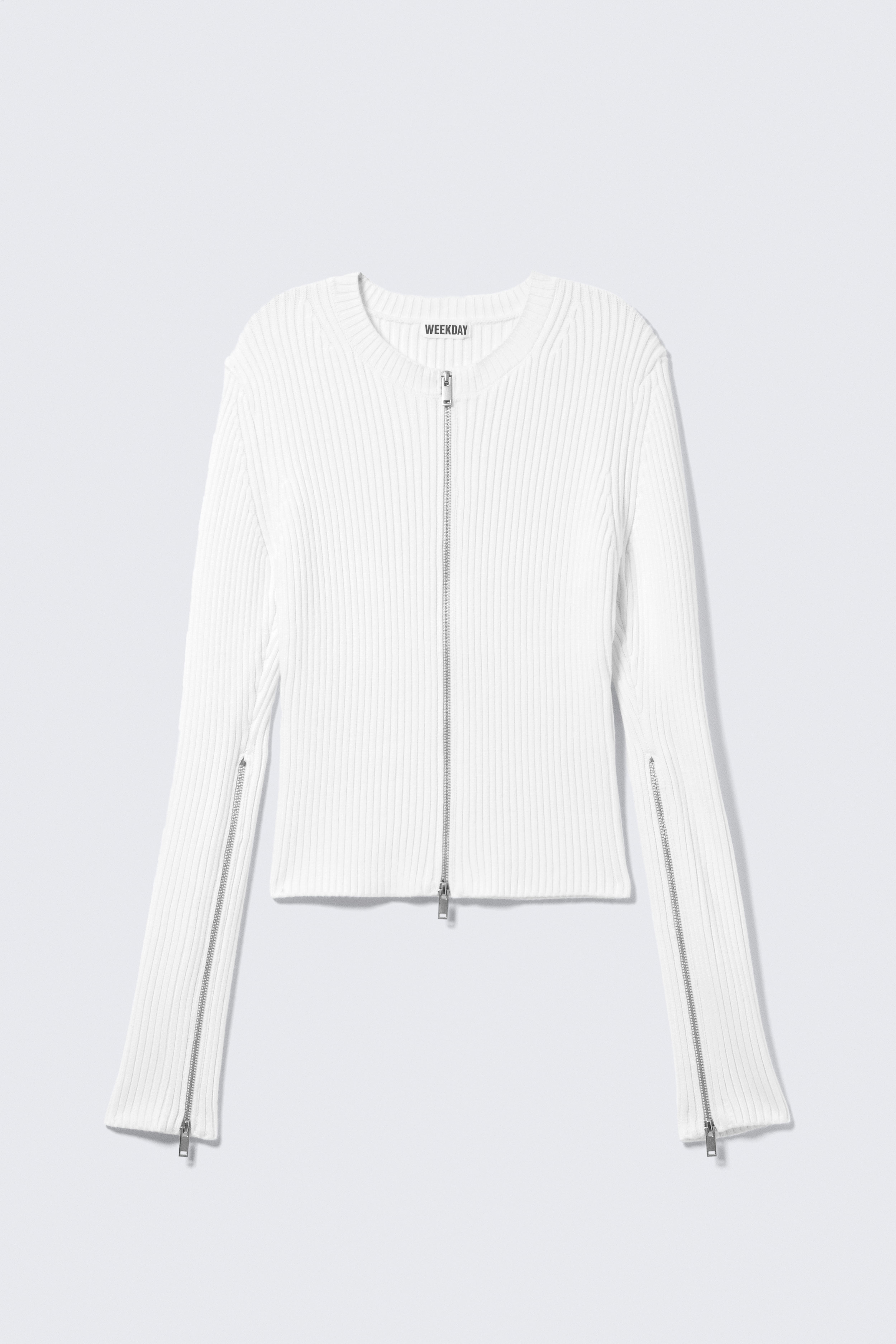 Ribbad figurnära cardigan med dragkedja - Off-white/Mörklila/Svart