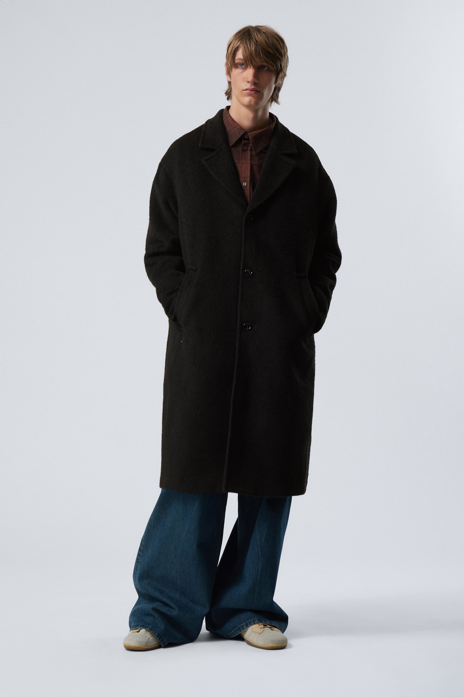 Single-Breasted Oversized Wool-Blend Coat - Black - 1