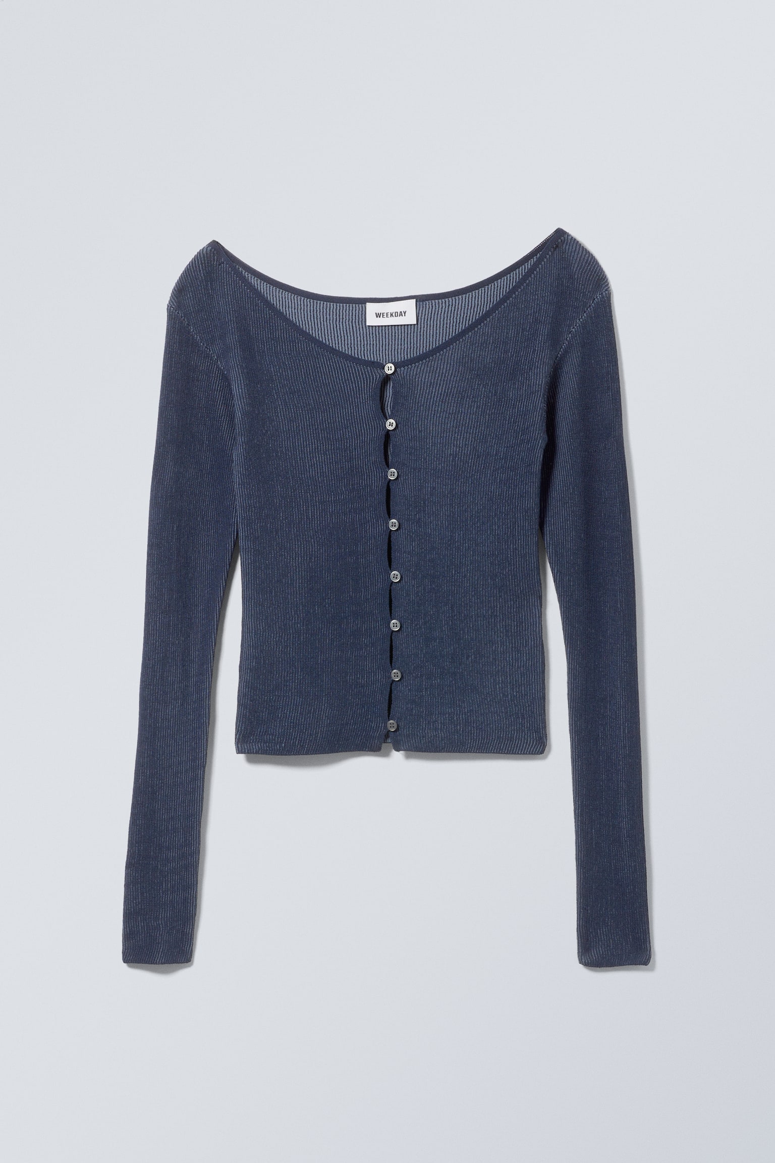 Tight Jacquard Knit Cardigan - Dark Blue/Black Patterned - 2