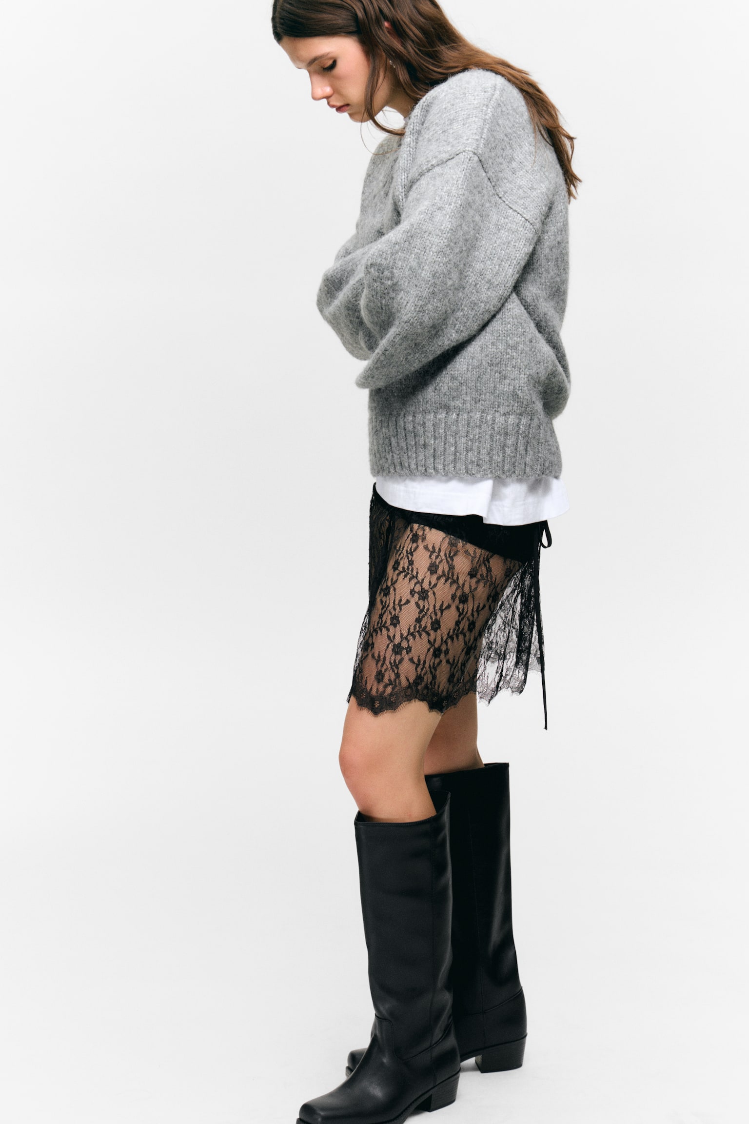 Midi-Wickelrock aus Spitze - Schwarz - 4