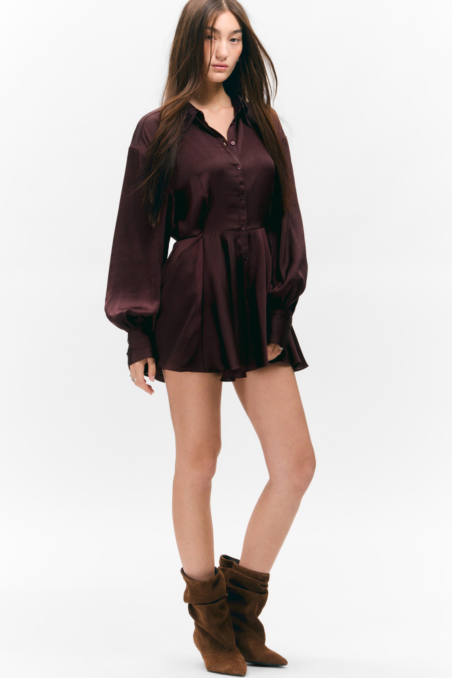 Miniabito aderente con maniche lunghe - Prugna scuro - 6