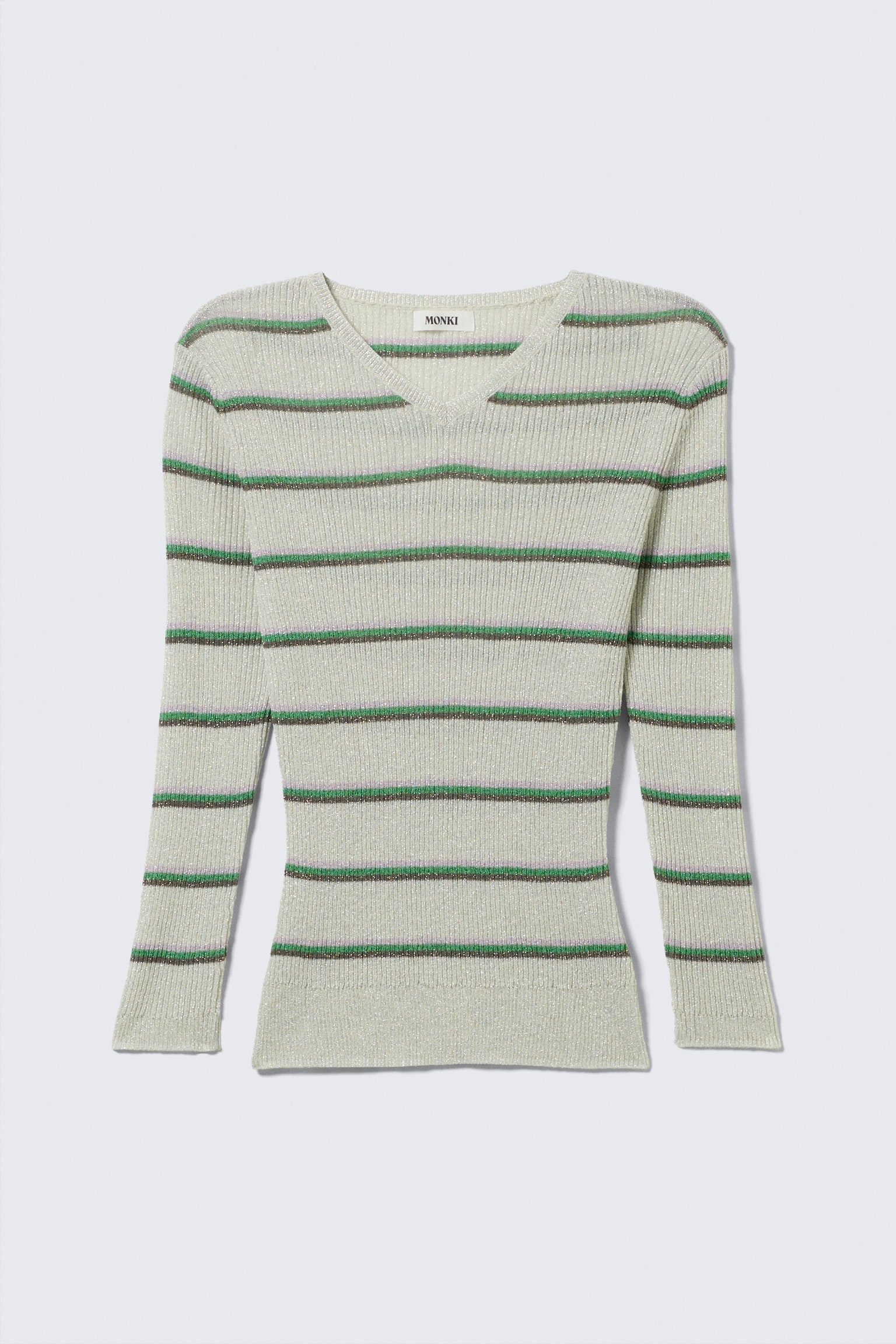 Pullover a V in misto lana - Striped Light Grey/Rosa chiaro - 1