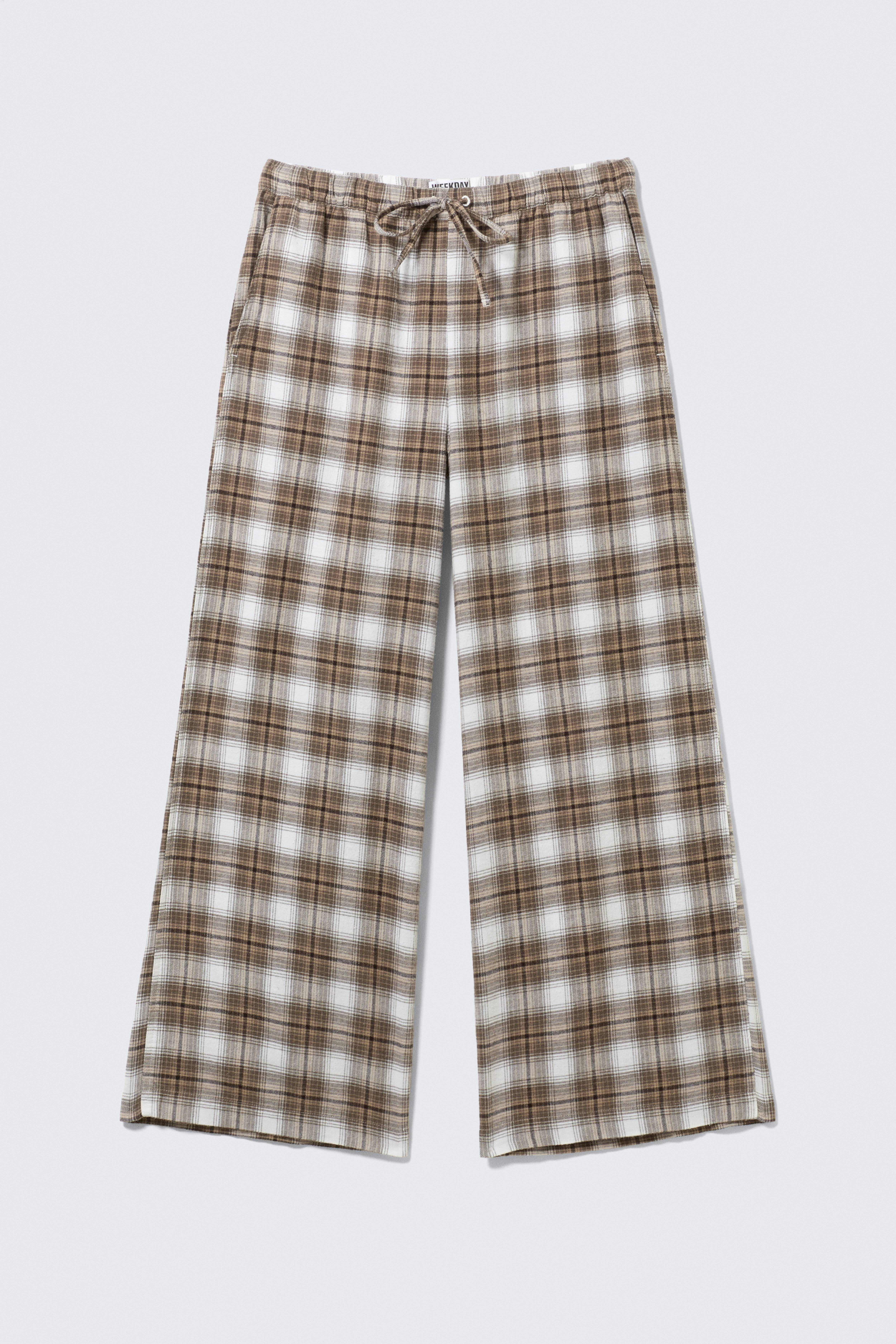 Wide Flannel Pyjamasbukser - Checked Beige/Checked Dark Brown
