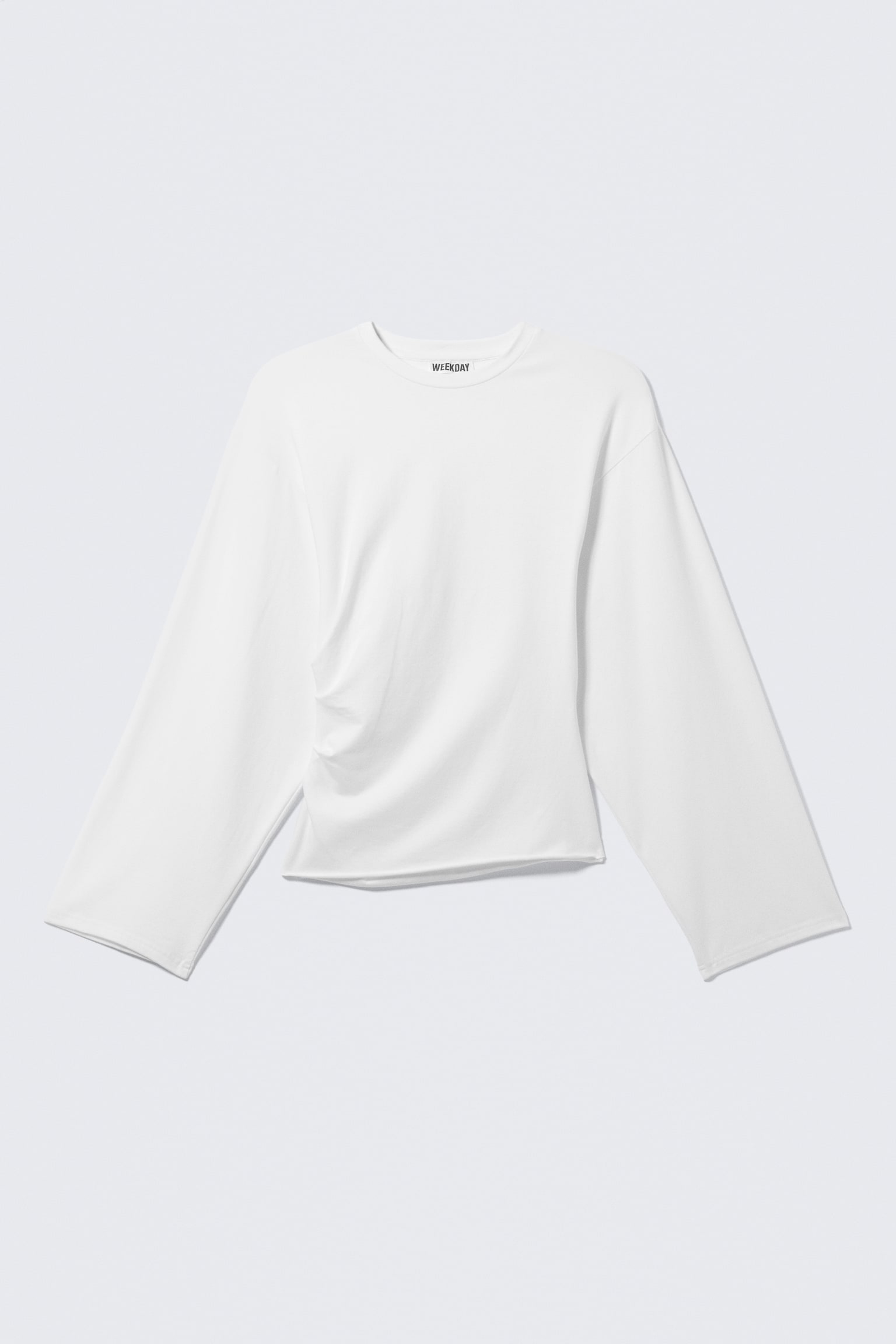T-shirt a maniche lunghe con arricciature - Bianco/Grigio mélange a righe - 2