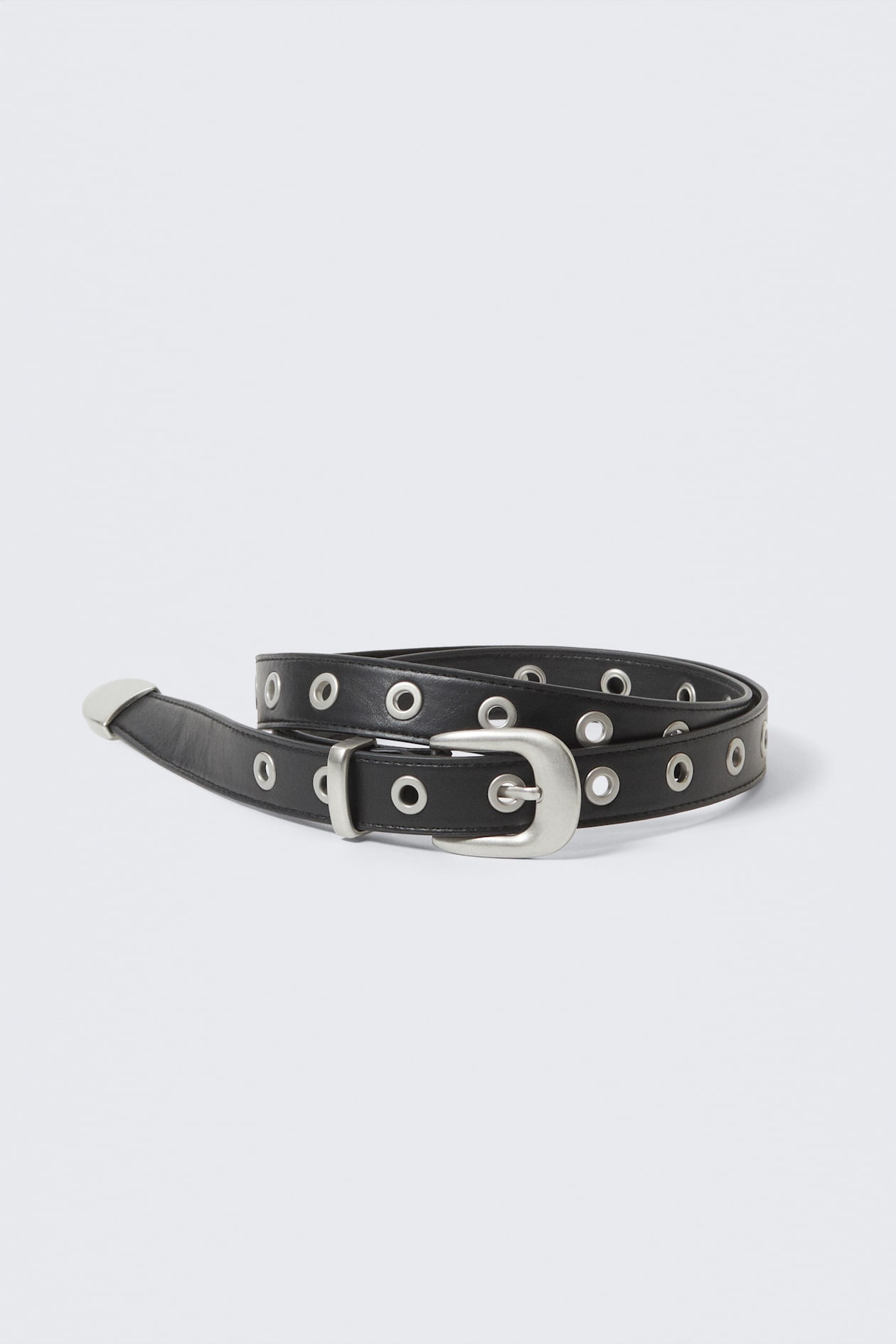 Metal Eyelet Faux Leather Belt - Black - Silver Buckle - Ladies | H&M GB