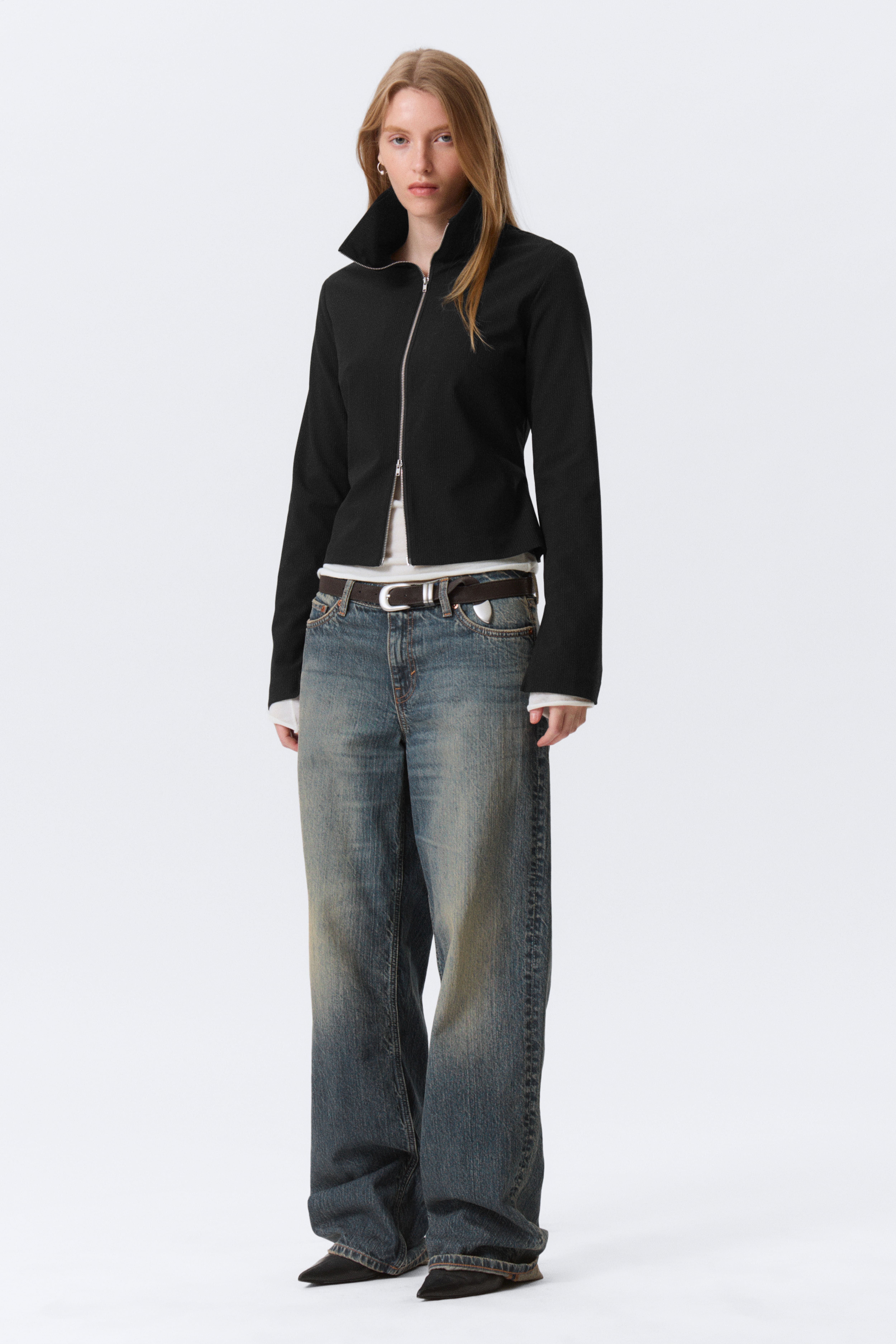 Camicia slim con zip - Nero a righe/Grigio scuro mélange