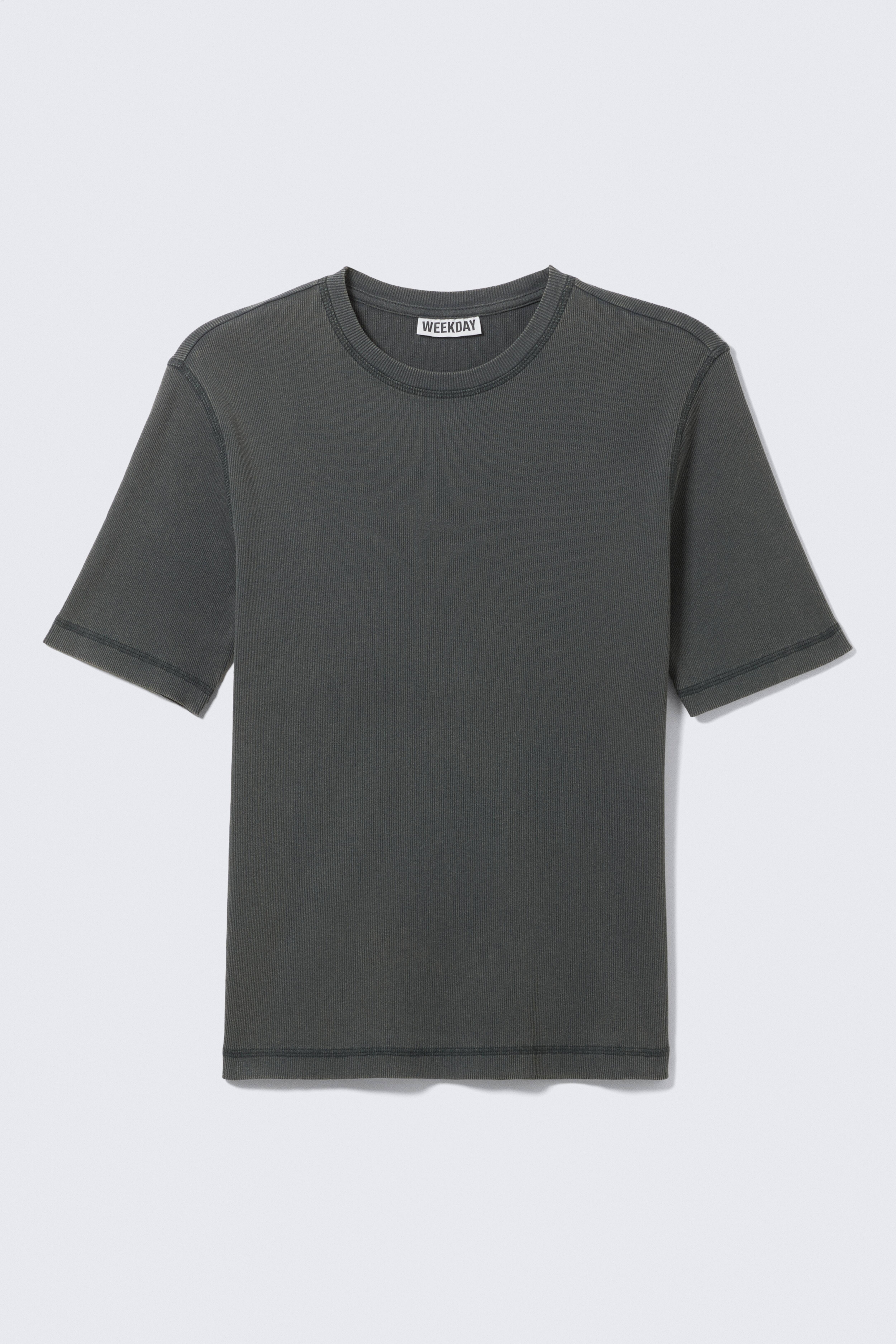 T-shirt côtelé classique en coton ajusté - Taupe foncé délavé/Noir/Blanc
