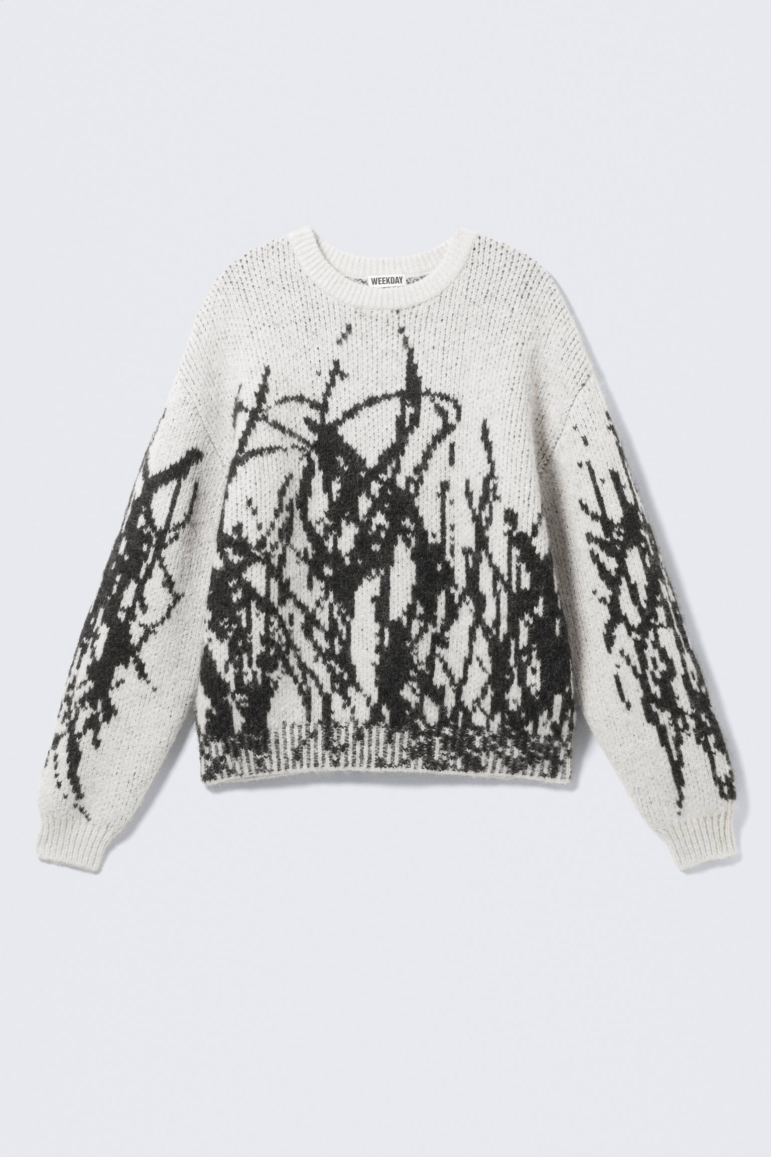 Pull graphique en maille de laine mélangée - Graphique blanc - noir - 2