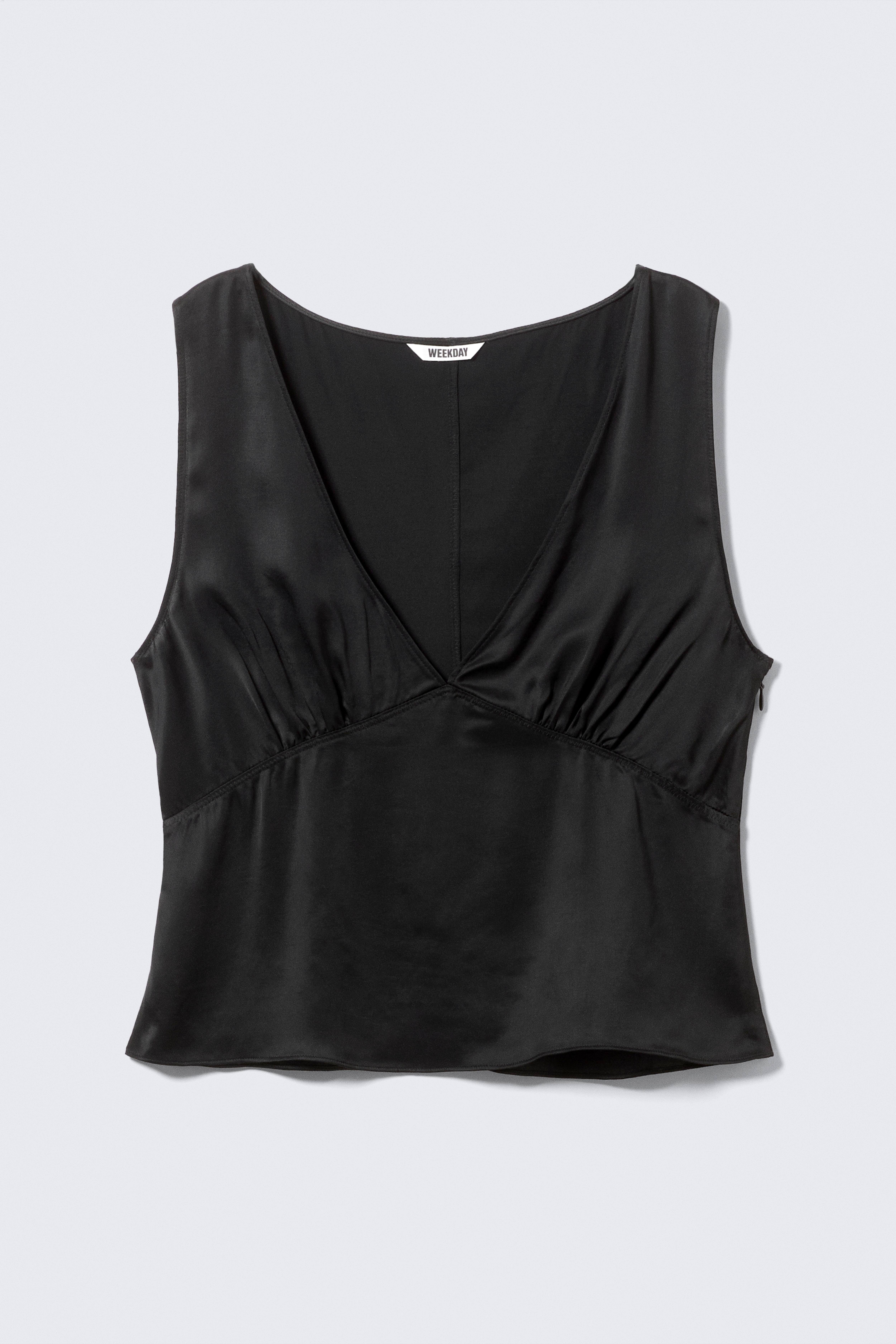 Mouwloze satijnen top met V-hals - Zwart/Vaal lichtbeige