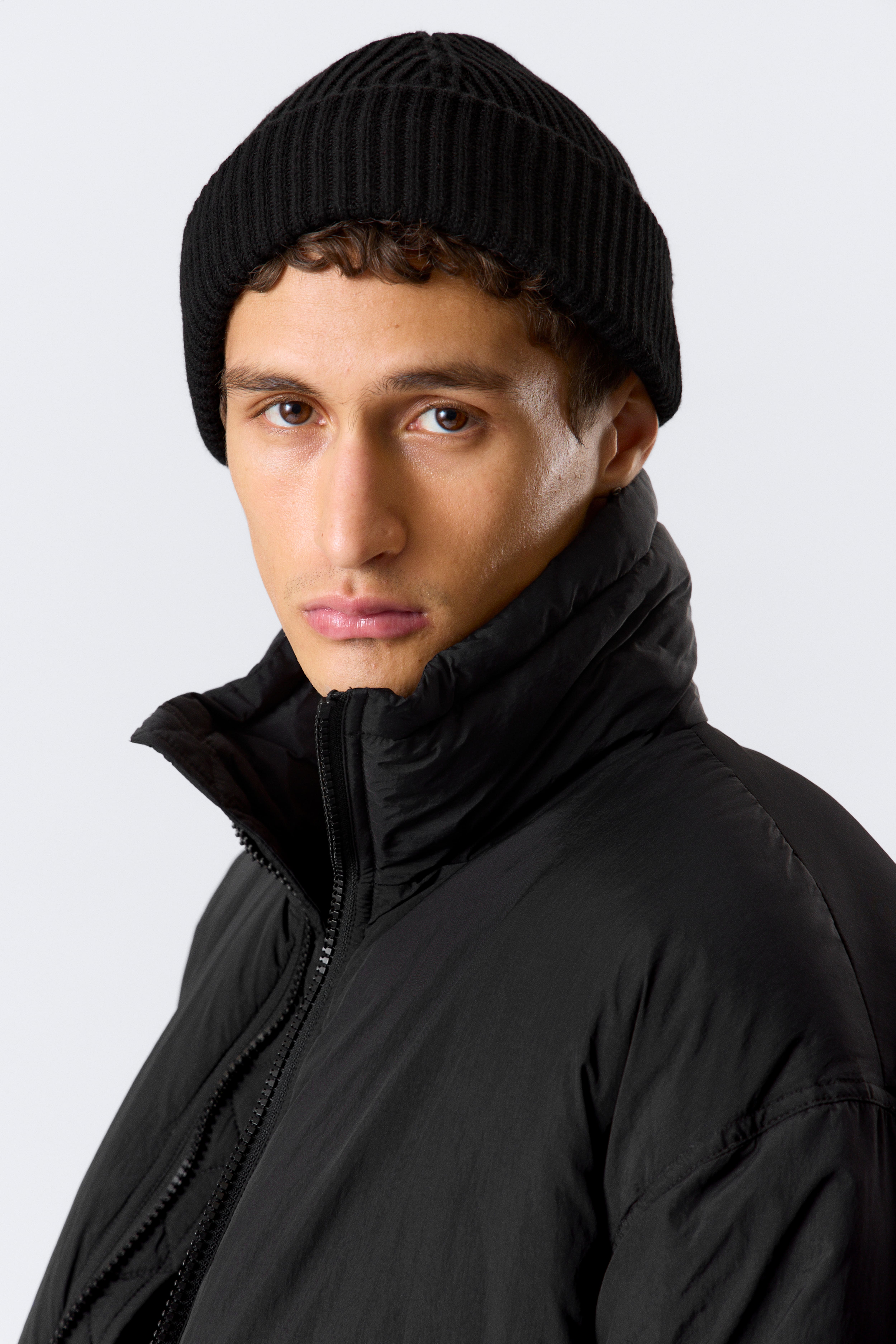 Gebreide beanie van een wolmix met omgeslagen rand - Zwart/Kakigroen/Donkerblauw