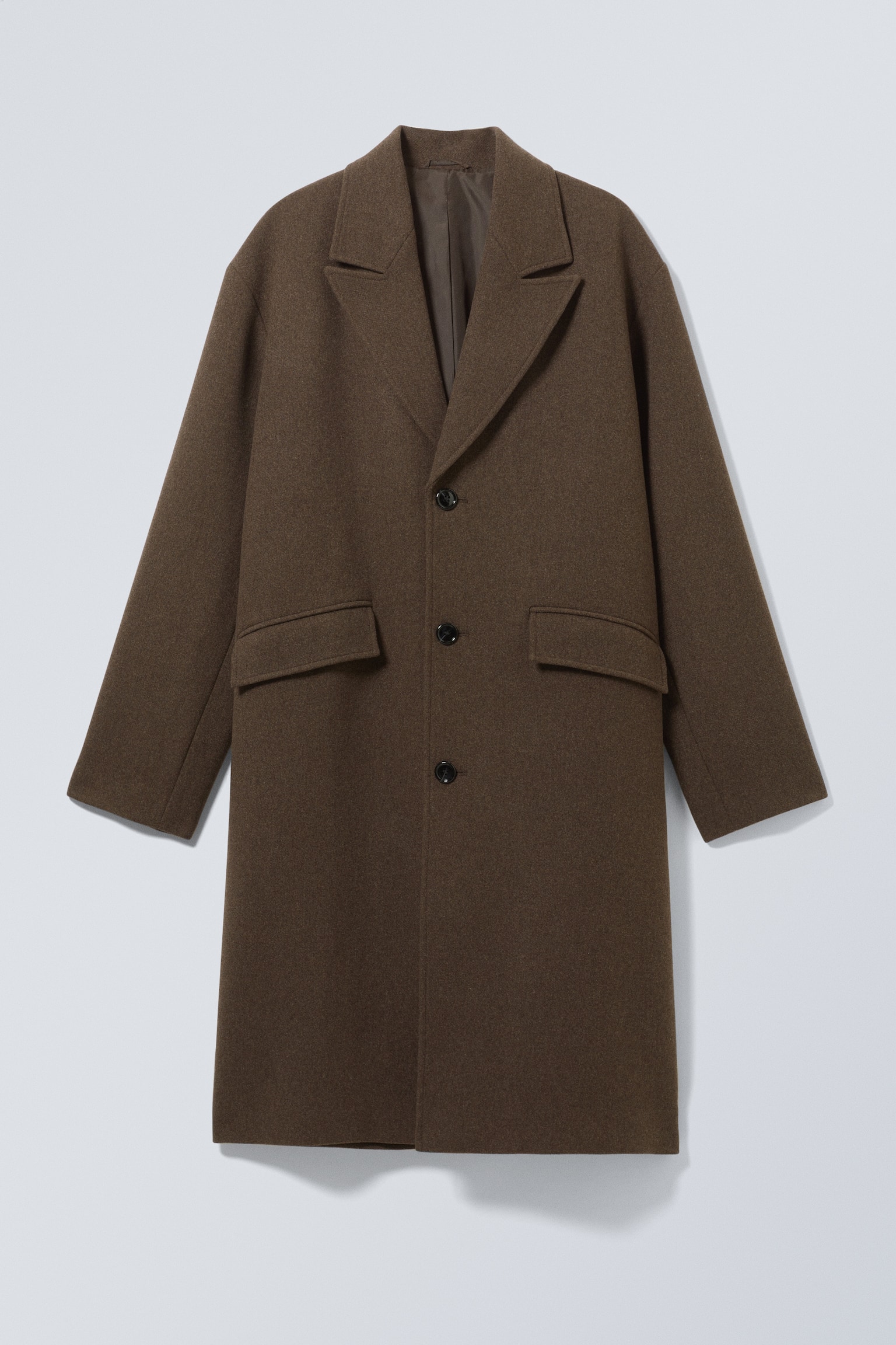 Single Breasted Wool-blend Coat - Dark Brown/Black - 2