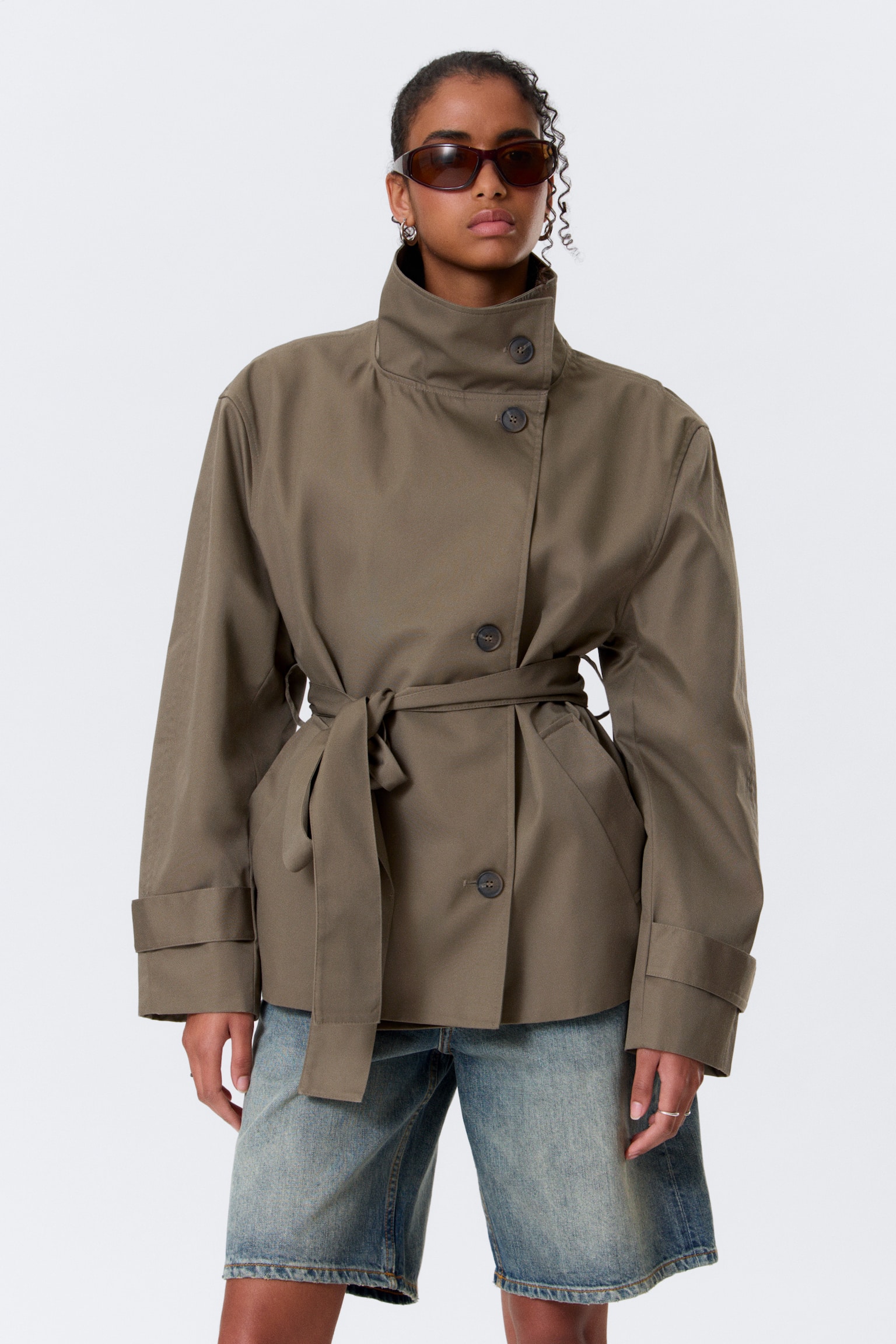 Trench court oversize à col cheminée - Gris cendré - 8