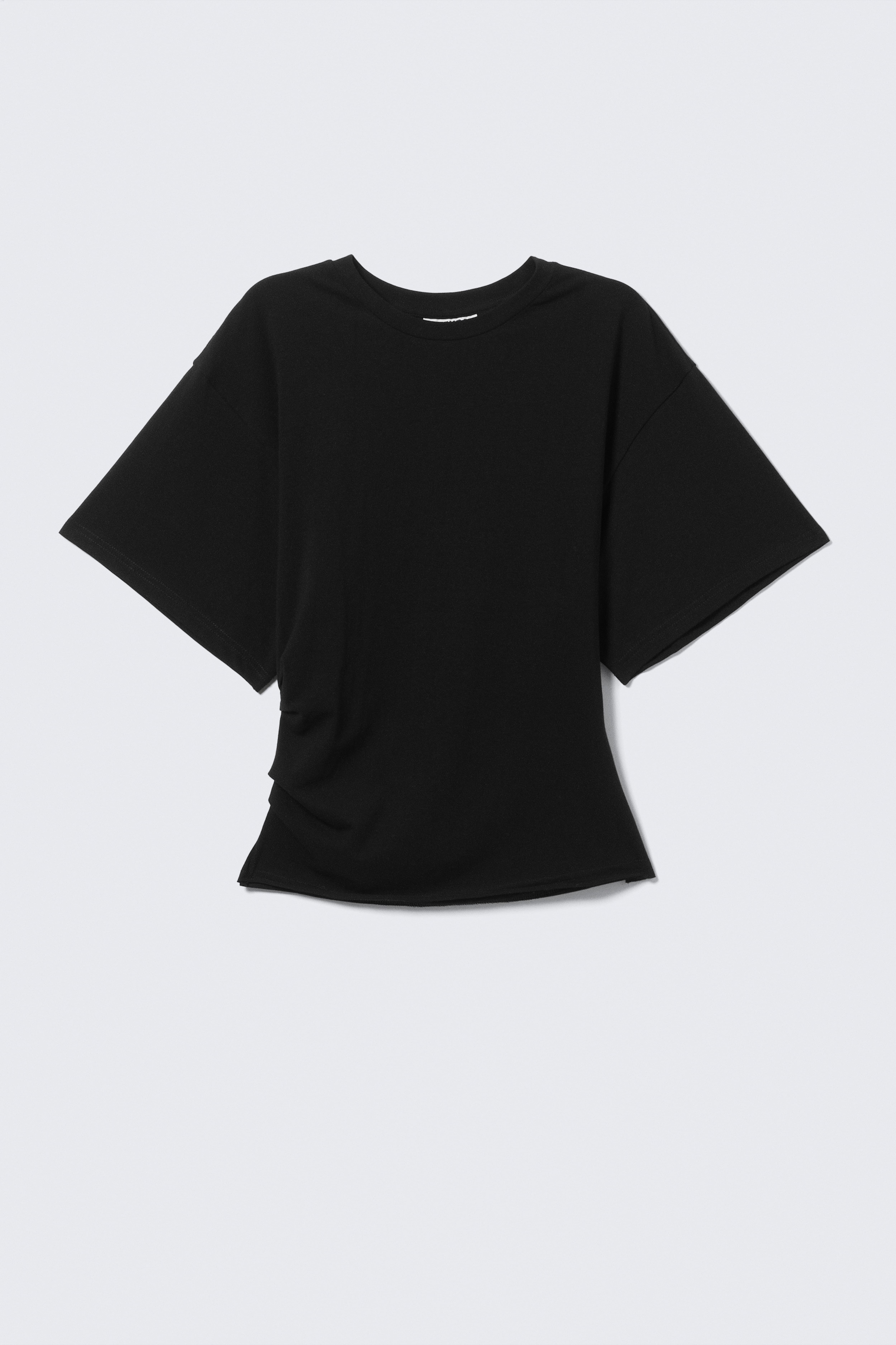 DRAPIERTES, ENG ANLIEGENDES T-SHIRT - Schwarz/Weiß/Grau meliert