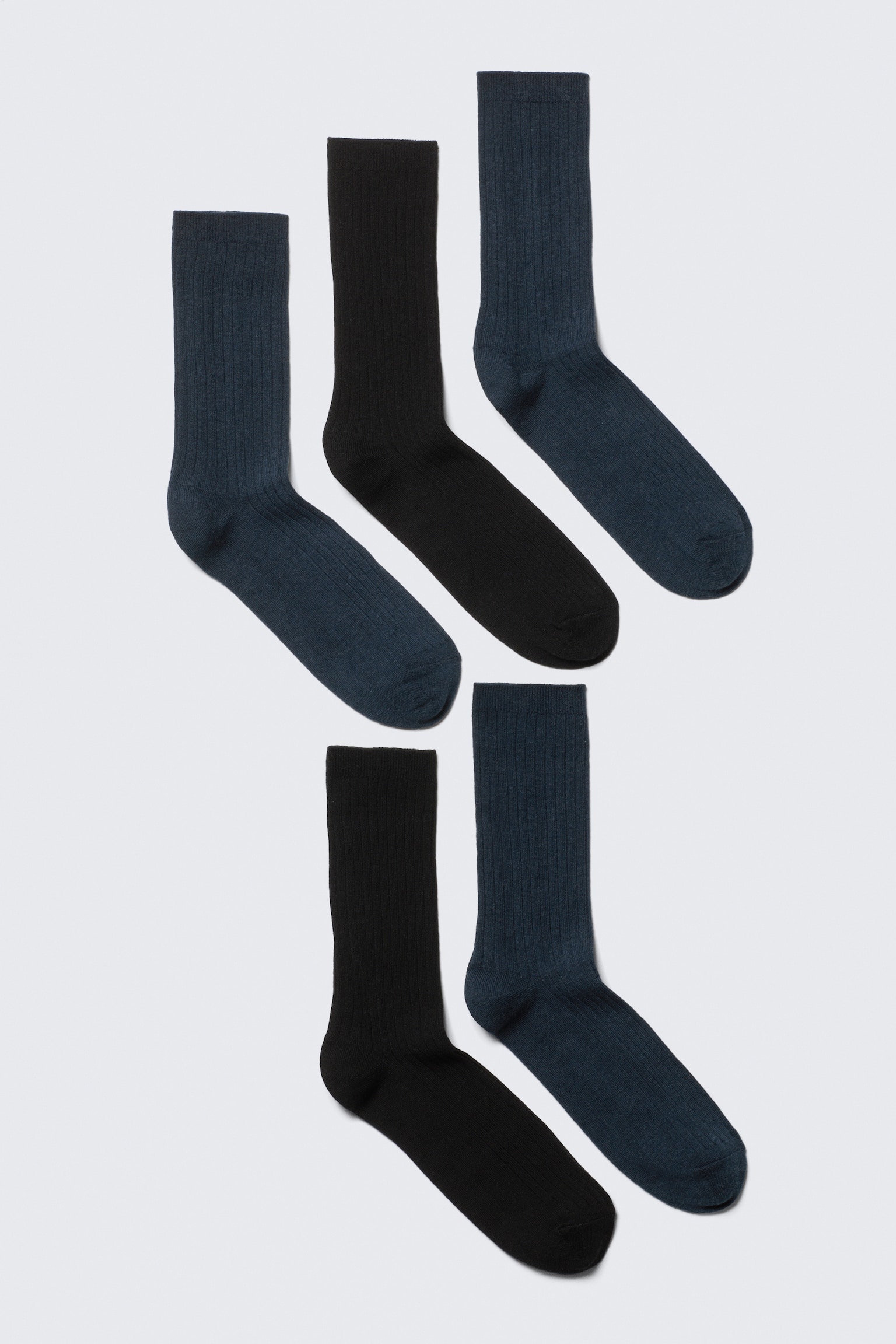 5er-Pack Rippensocken - Schwarz/Dunkelblau meliert/Weiß/Schwarz/Schwarz/Grau/Blau - 1