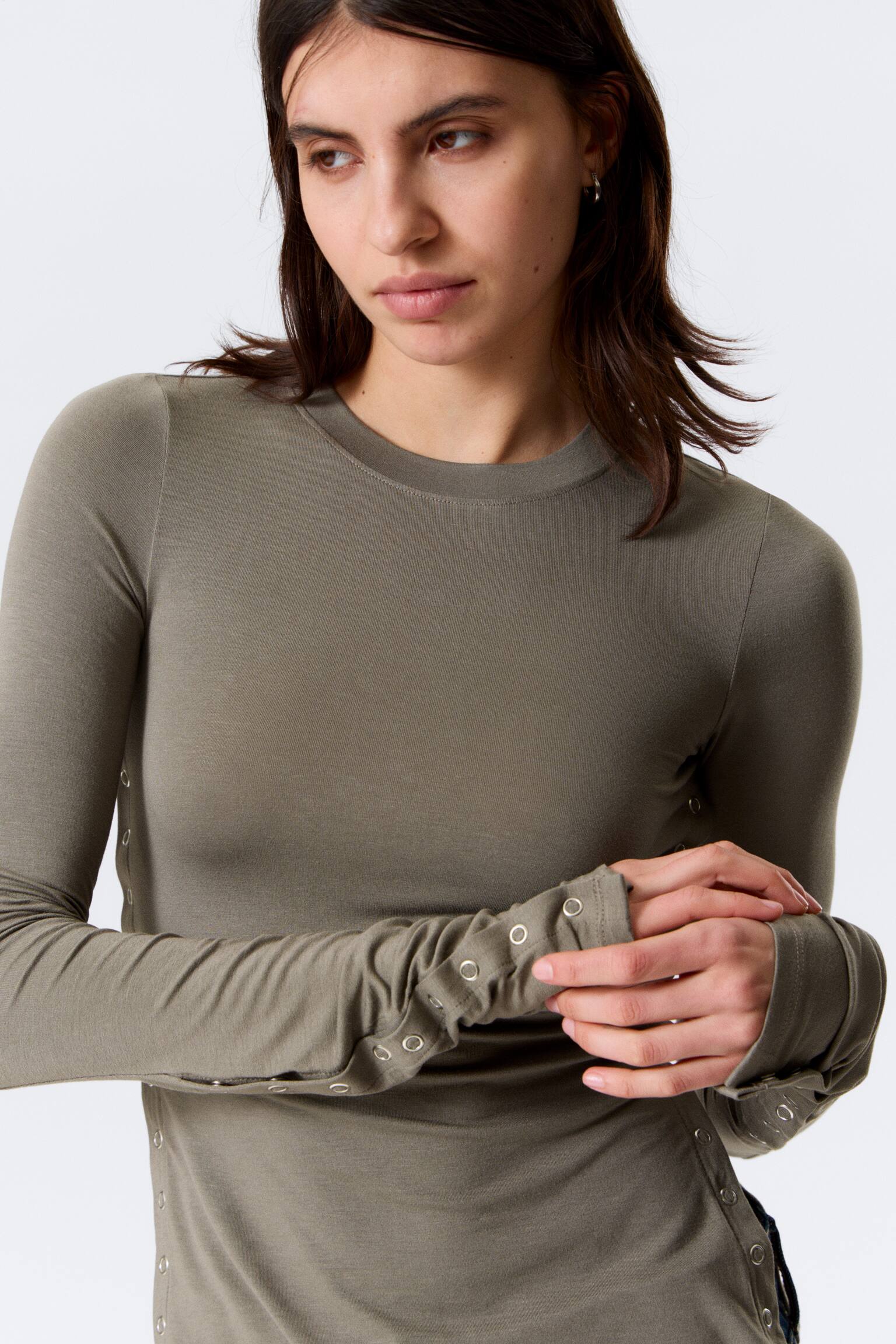 Top slim a maniche lunghe - Grigio polvere/Nero - 3