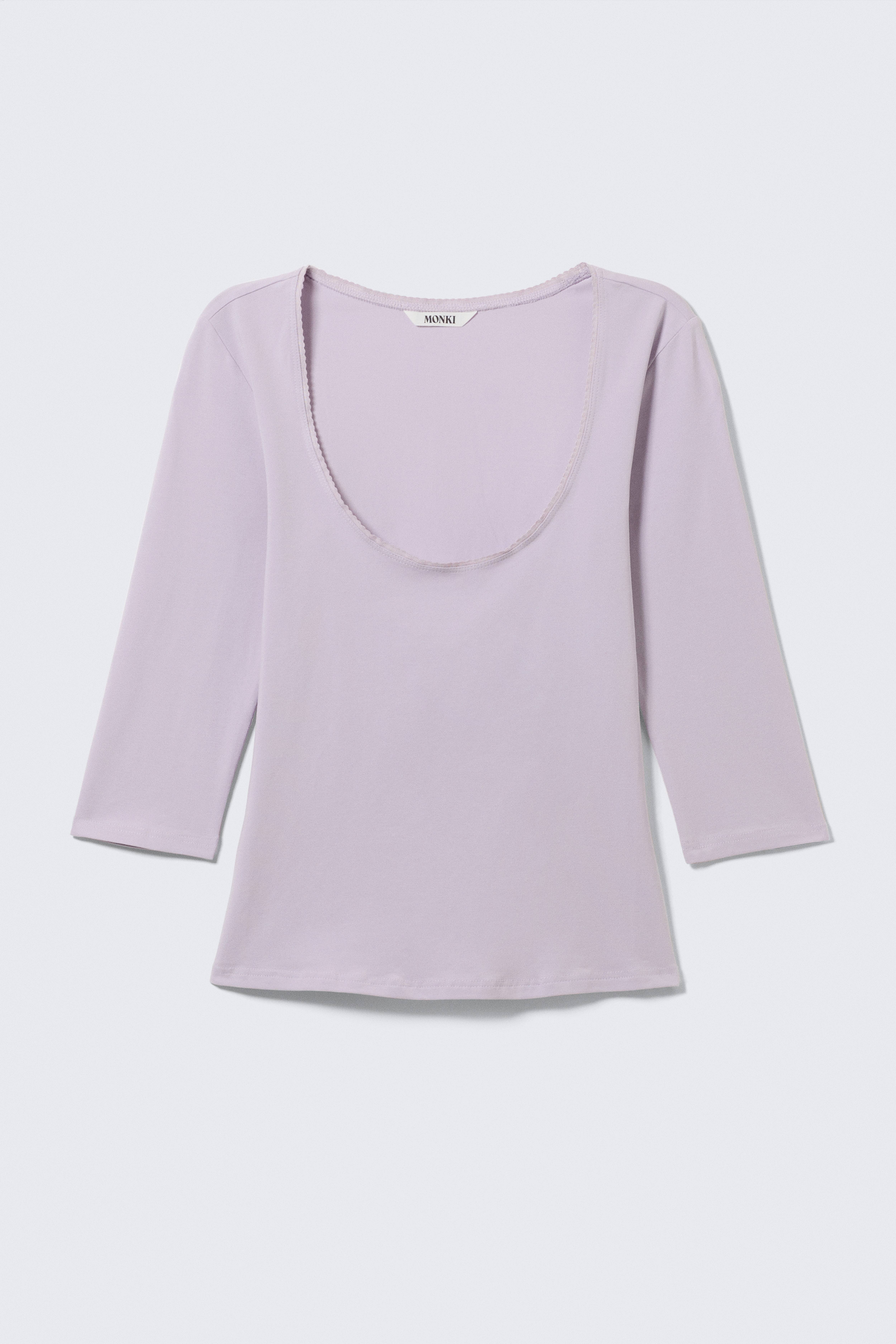 Fitted Three-Quarter Sleeve Top - Ljus syrenlila/Mörkbrun/Off-white/Gråmelerad