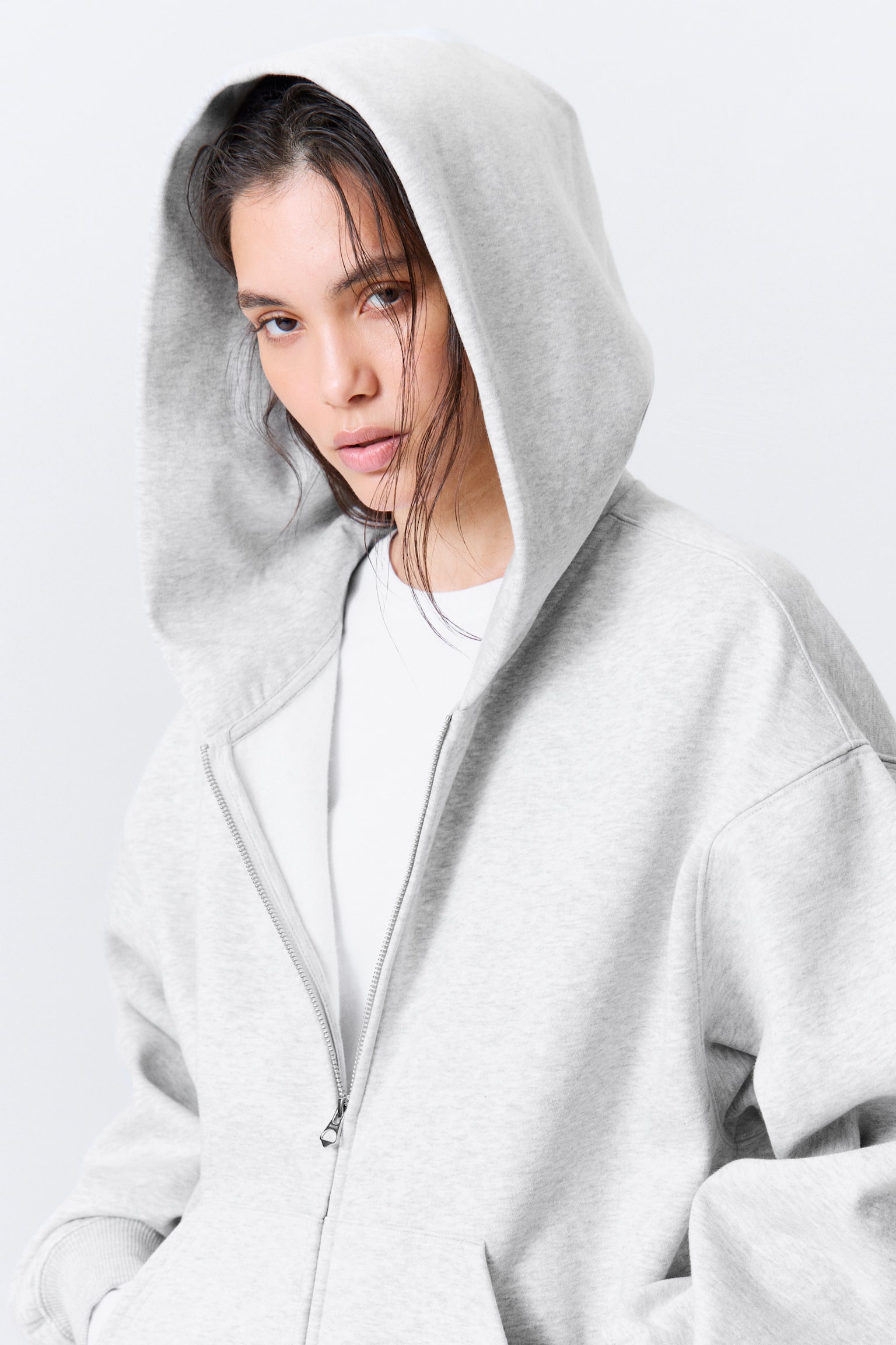 Oversized hoodie van zware kwaliteit met rits - Grijs gemêleerd/Zwart - 5