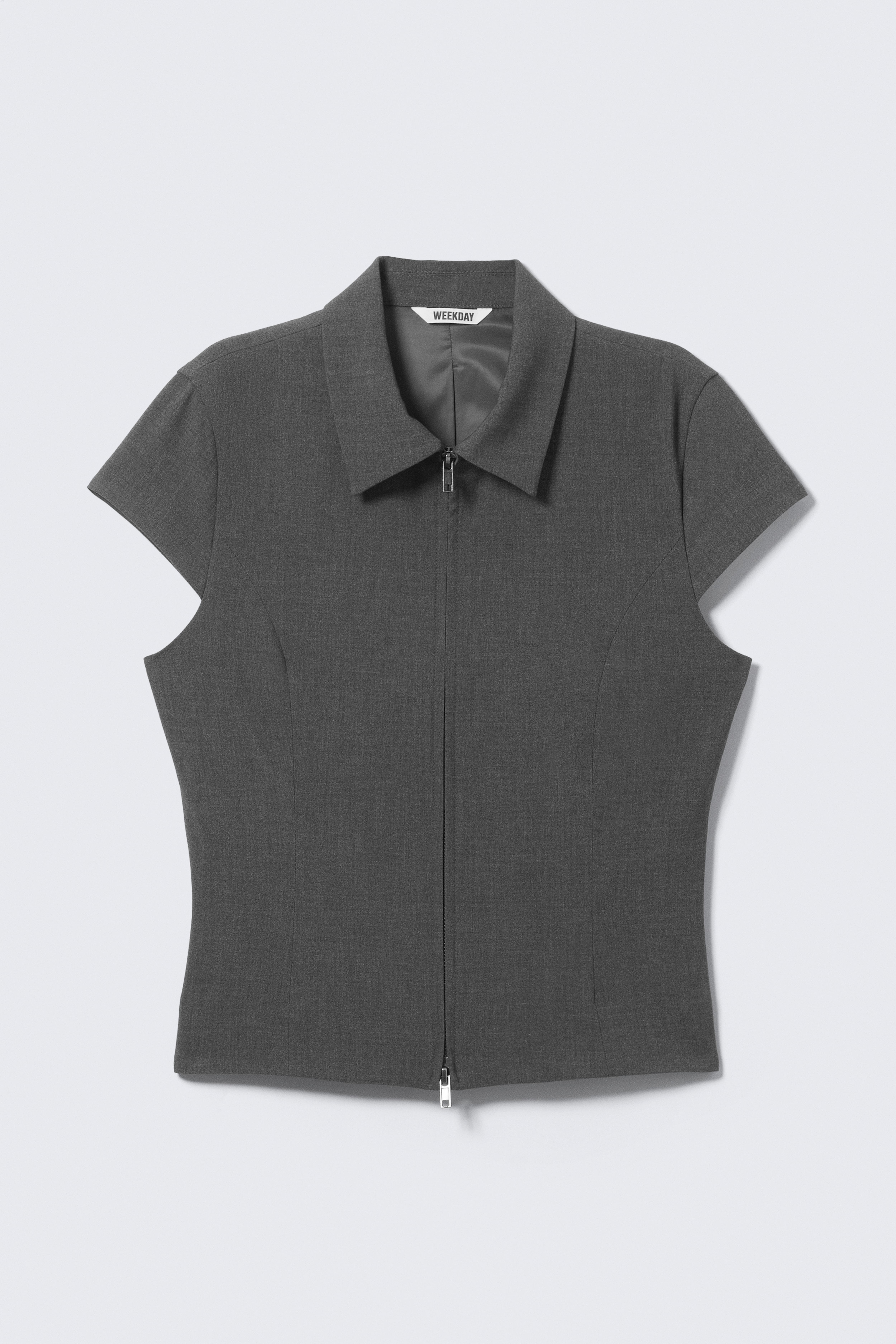 Top a zip e maniche corte - Grigio scuro mélange/Nero a righe/Nero